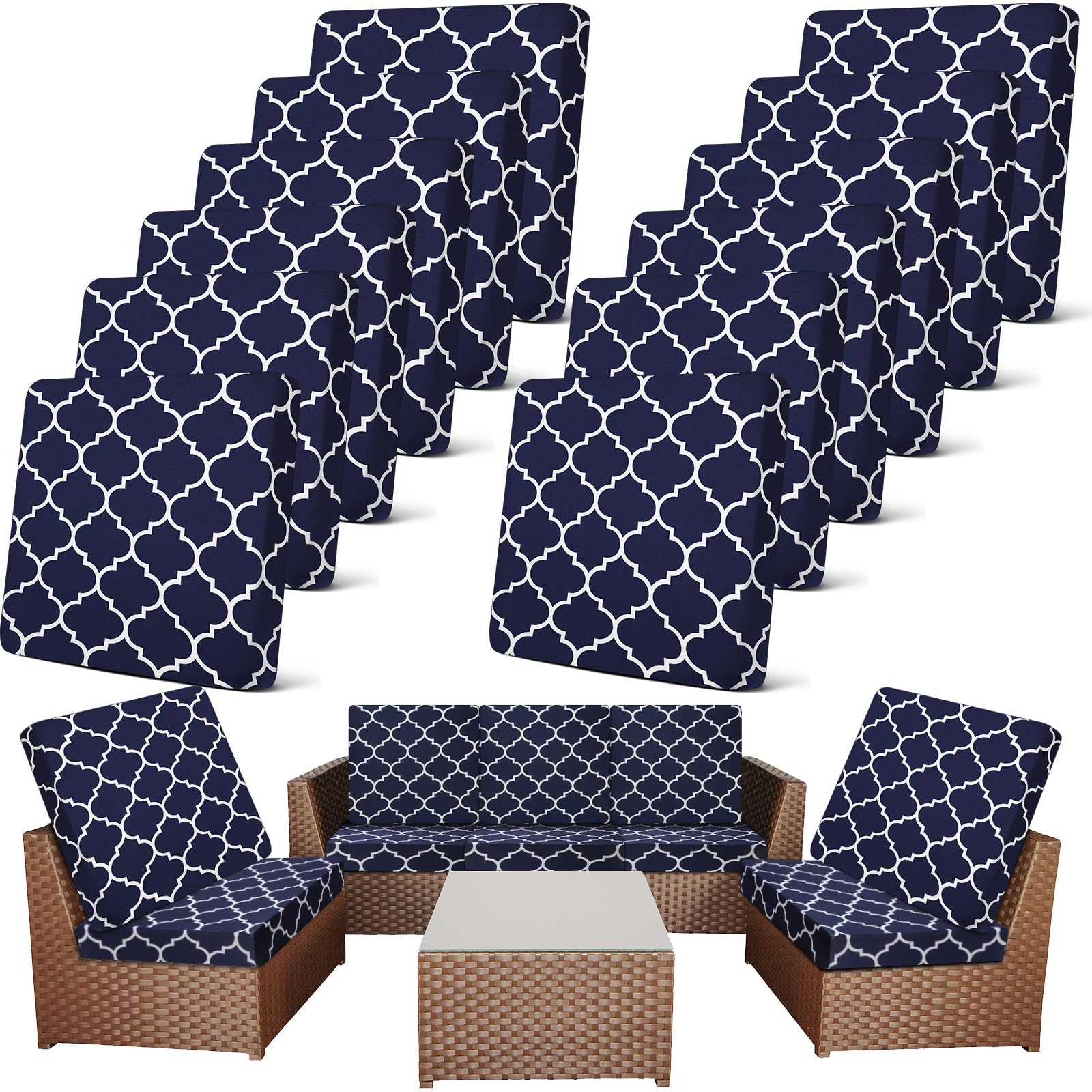 Newwiee 12 Pcs Patio Cushion Covers Outdoor Stretch Sofa Couch Cover Replacement Couch Slipcover Sofa Seat Chair Porch Patio Furniture Protector, Flexibility Washable(Colorful,Palm Leaf)