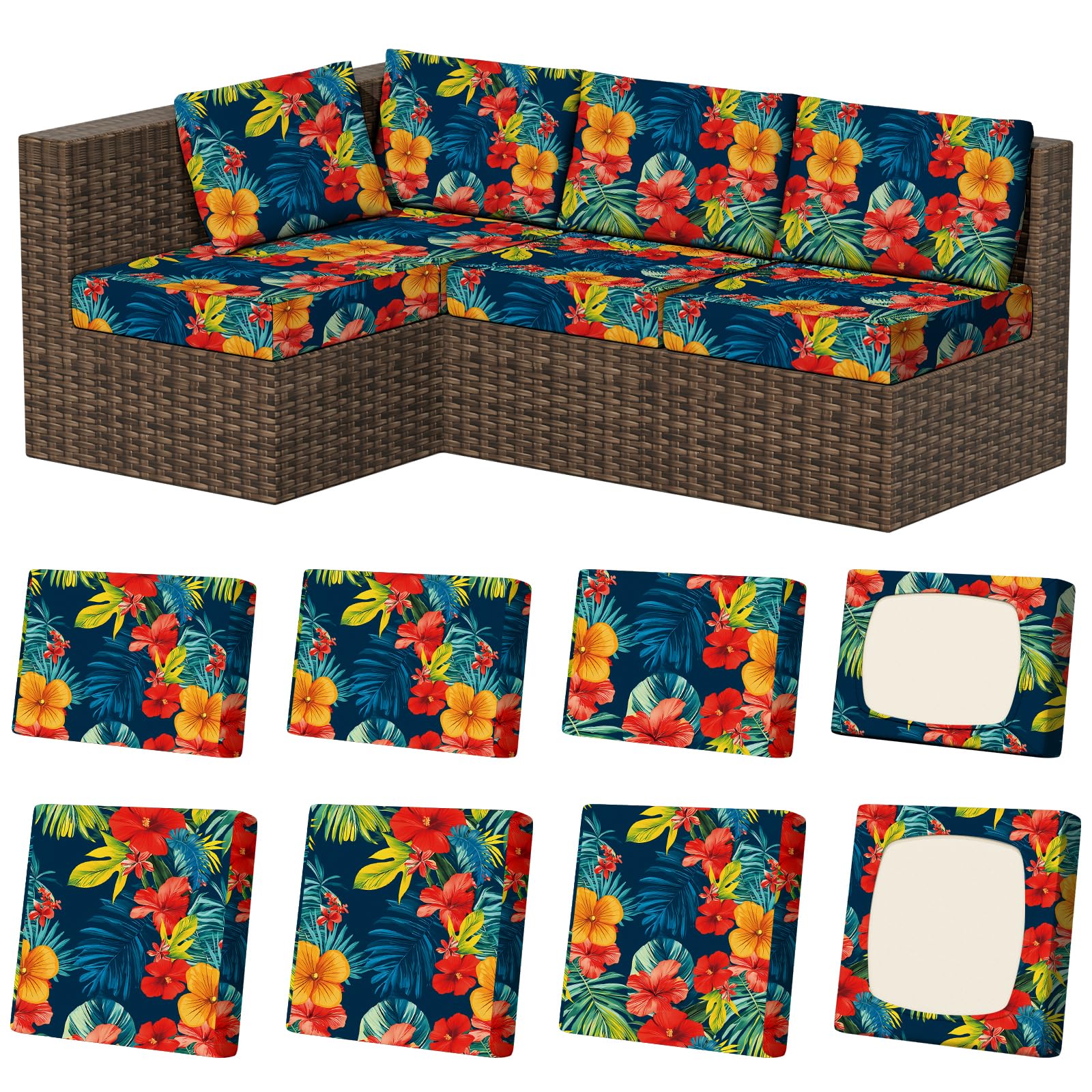 8Pcs Stretch Washable Patio Sofa Cushion Covers