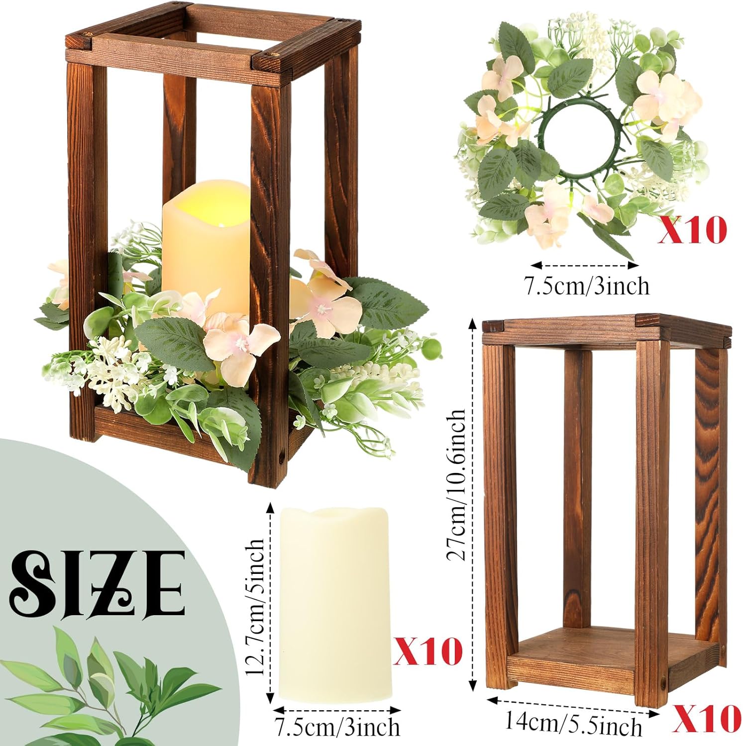 Hushee 30 Pcs Wooden Wedding Lantern Centerpiece Integrated Holders with Candles and Wreaths Rustic Wooden Candle Lantern Decor for Wedding Party Table Valentine Decor (Brown)
