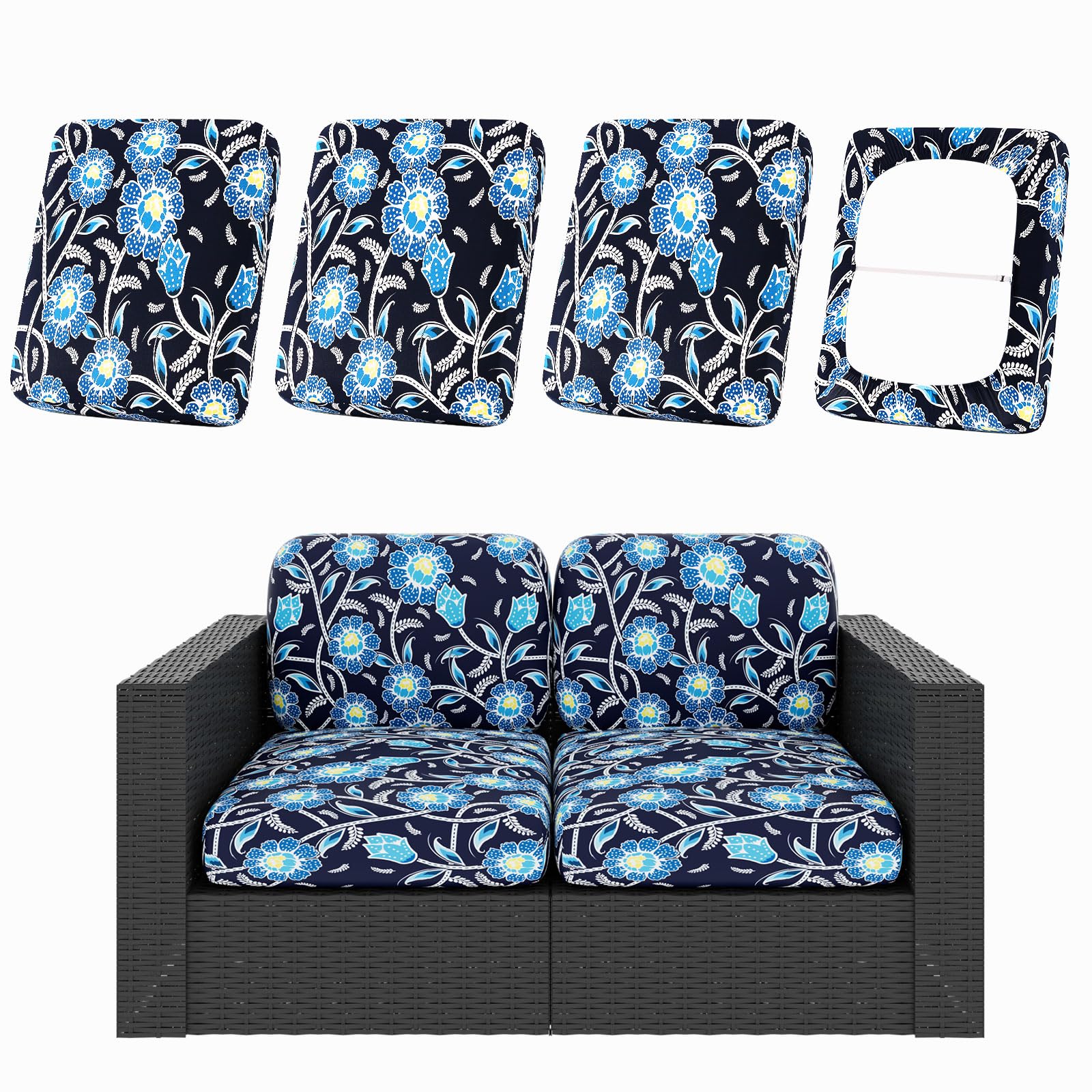 hyha 8Pcs Patio Cushion Covers, Stretch Outdoor Couch Cushion Covers Replacement, Washable Outdoor Chair/Sofa Slipcovers for Patio Furniture Cushions Protector with Elastic Bottom(Floral,Cover Only)