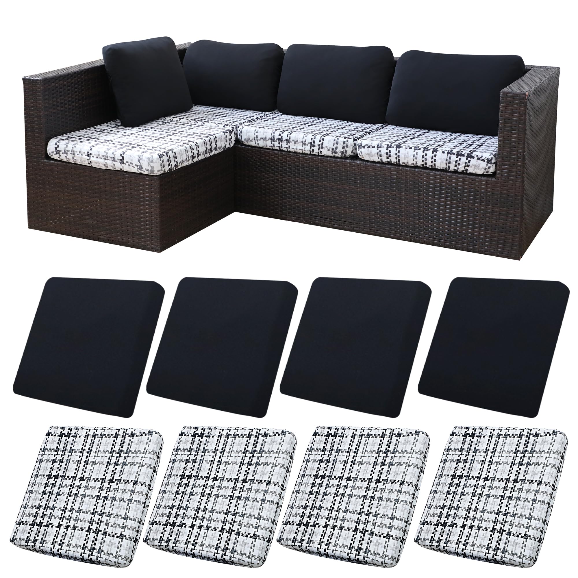 BIETYONE 8Pcs Stretch Patio Cushion Covers,Outdoor Couch Covers Replacement,Outdoor Couch & Sofa Slipcovers,for Patio Furniture Cushion Covers,Washable Reusable Furniture Protector (Vivid, Cover Only)