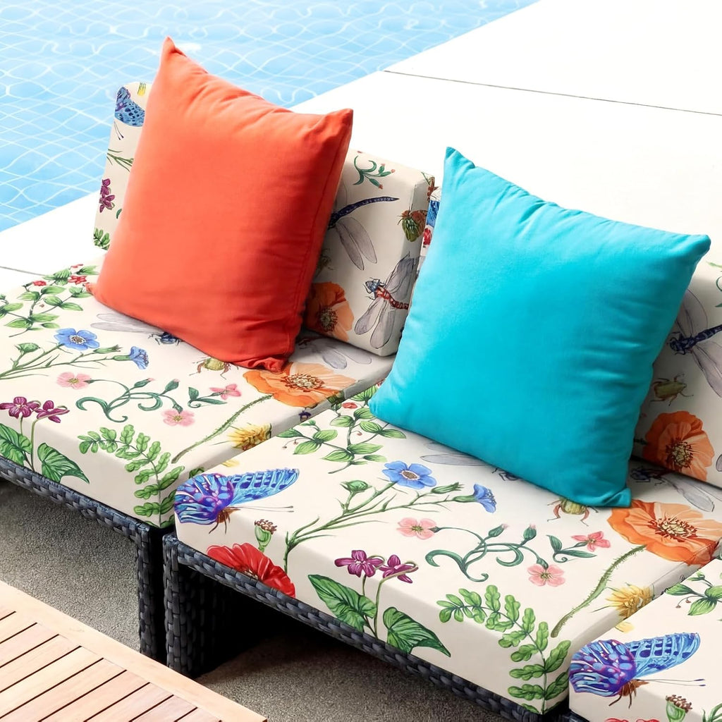 Mindsoft 8 Pcs Printed Cushion Cover for Outdoor Stretch Floral Sofa Couch Cushion Replacement Washable Farmhouse Seat Covers with Elastic for Furniture Chair Bottom