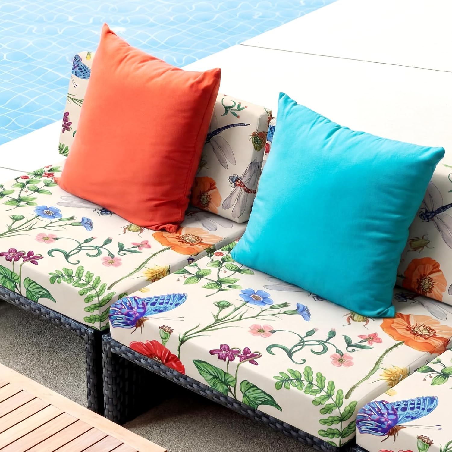 Mindsoft 8 Pcs Printed Cushion Cover for Outdoor Stretch Floral Sofa Couch Cushion Replacement Washable Farmhouse Seat Covers with Elastic for Furniture Chair Bottom