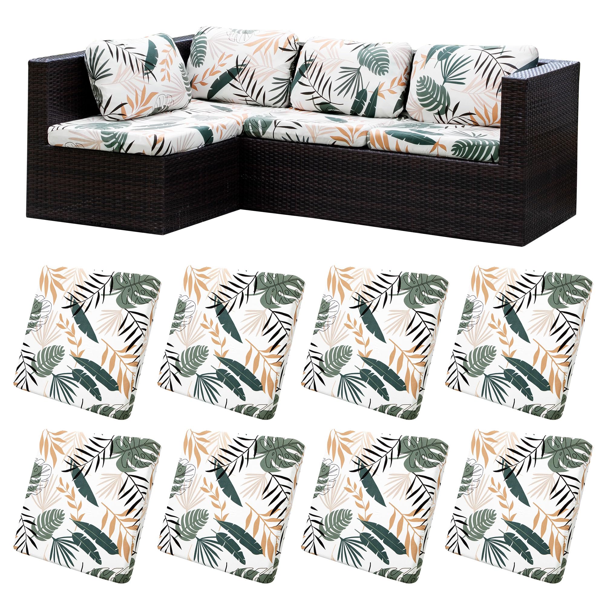 BIETYONE 8Pcs Stretch Patio Cushion Covers,Outdoor Couch Covers Replacement,Outdoor Couch & Sofa Slipcovers,for Patio Furniture Cushion Covers,Washable Reusable Furniture Protector (Vivid, Cover Only)