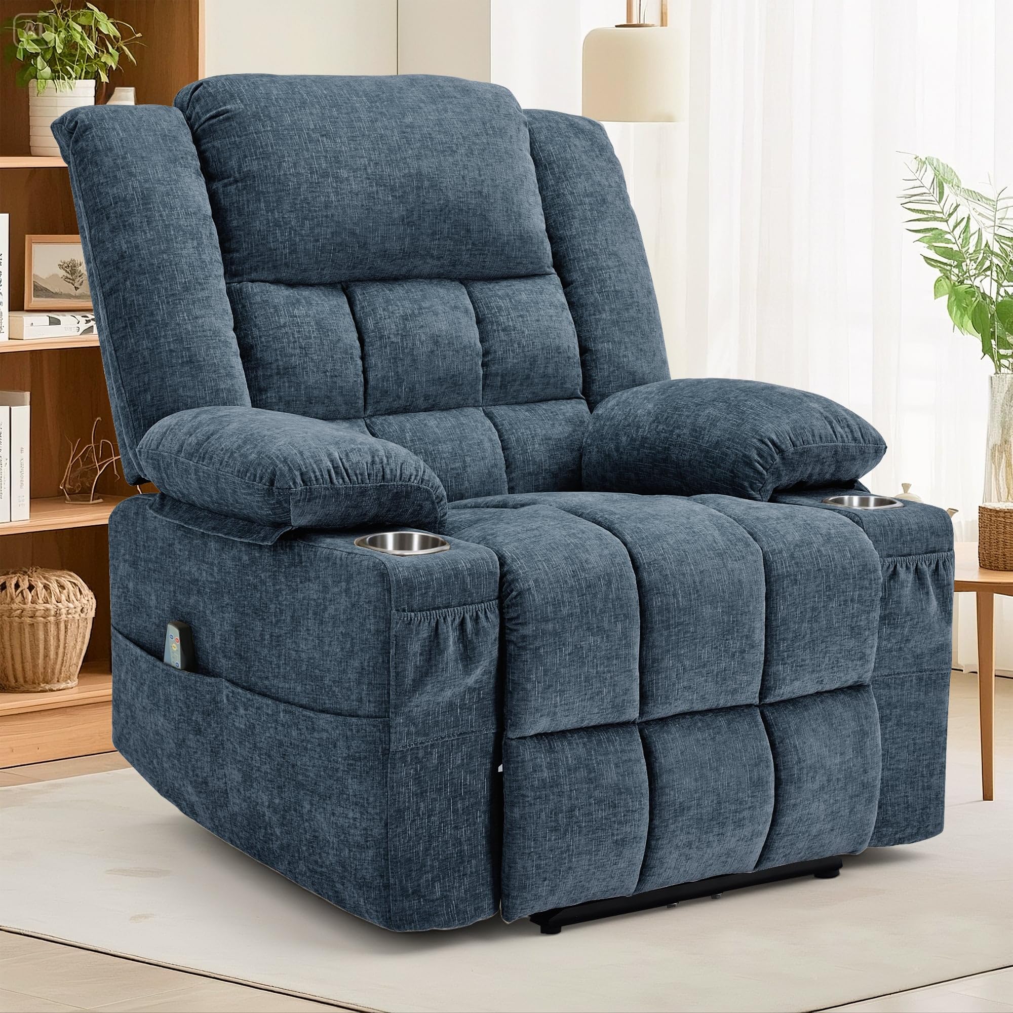 Korser 360° Swivel Rocker Recliner for Adults, Nursery Glider Recliner with Massage and Heating, Rocking Chair with Cup Holder, Manual Recliner Chair for Living Room, Bedroom (Fabric, Dark Gray)
