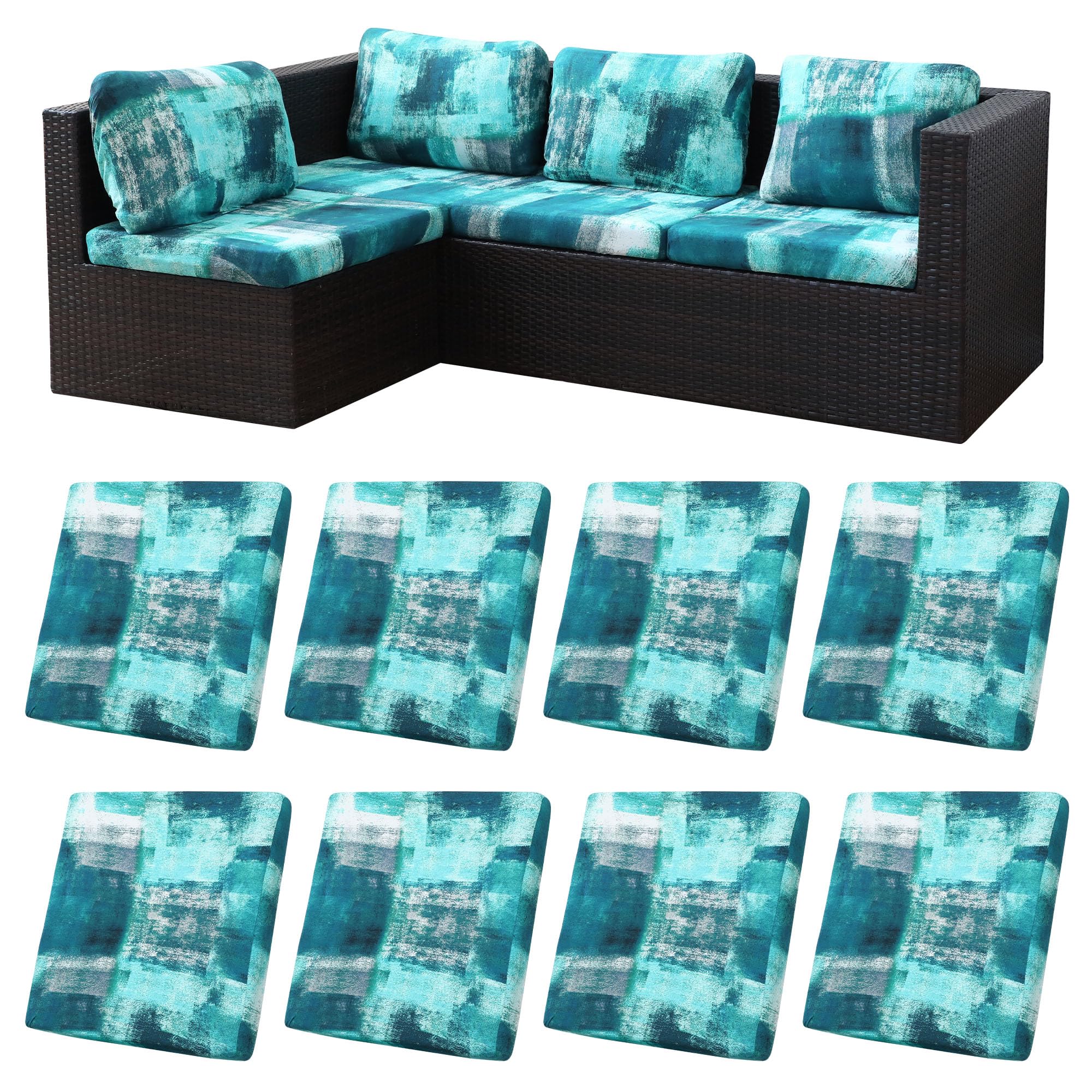 BIETYONE 8Pcs Stretch Patio Cushion Covers,Outdoor Couch Covers Replacement,Outdoor Couch & Sofa Slipcovers,for Patio Furniture Cushion Covers,Washable Reusable Furniture Protector (Vivid, Cover Only)