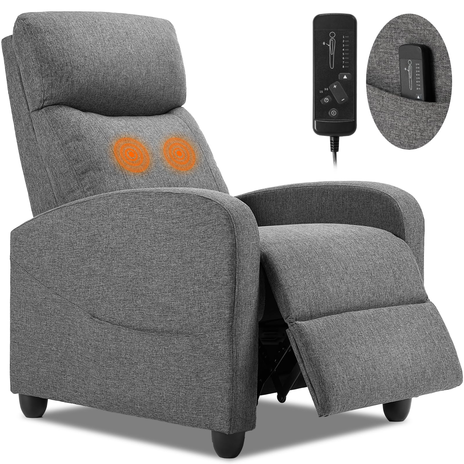 Sweetcrispy Massage Recliner Chair for Adults, Adjustable Home Theater Seating with Lumbar Support for Living Room, Modern Fabric Reclining for Small Space, Grey