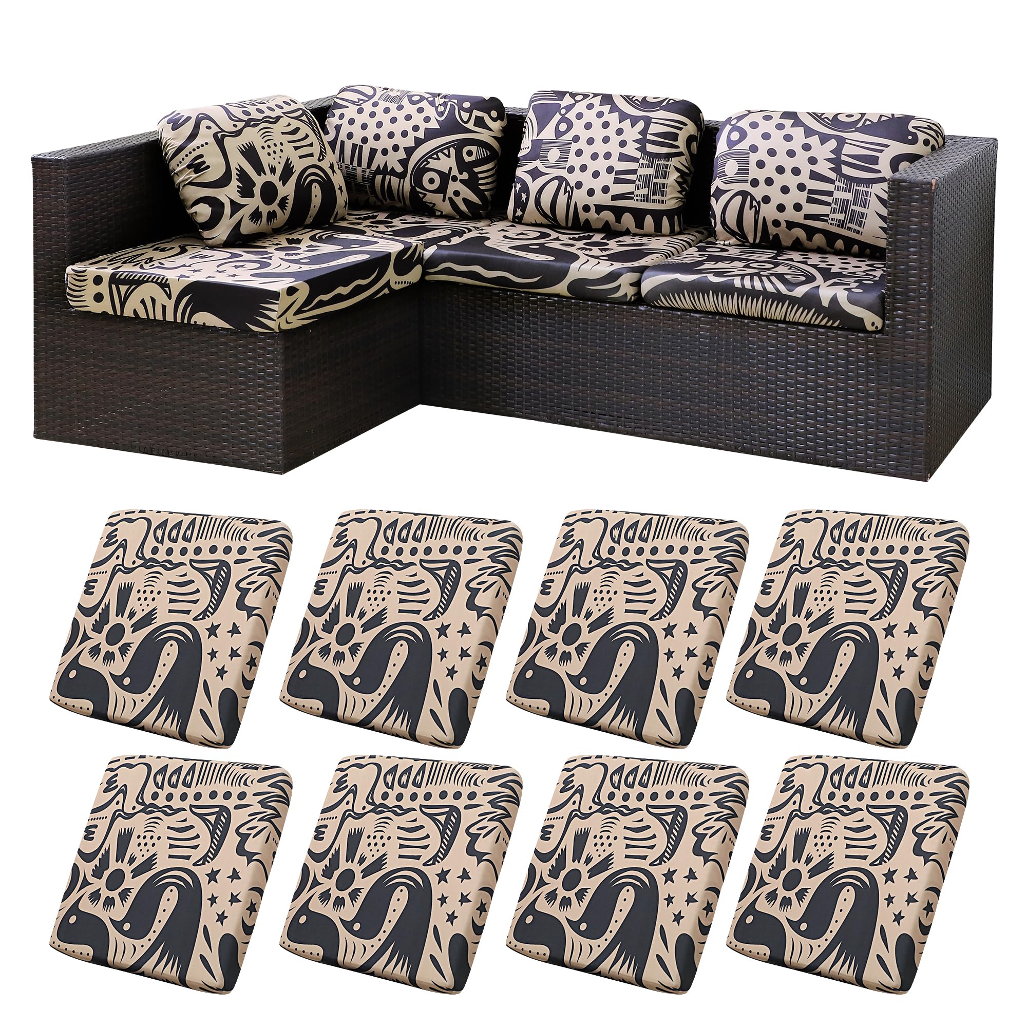 BIETYONE 8Pcs Stretch Patio Cushion Covers,Outdoor Couch Covers Replacement,Outdoor Couch & Sofa Slipcovers,for Patio Furniture Cushion Covers,Washable Reusable Furniture Protector (Vivid, Cover Only)