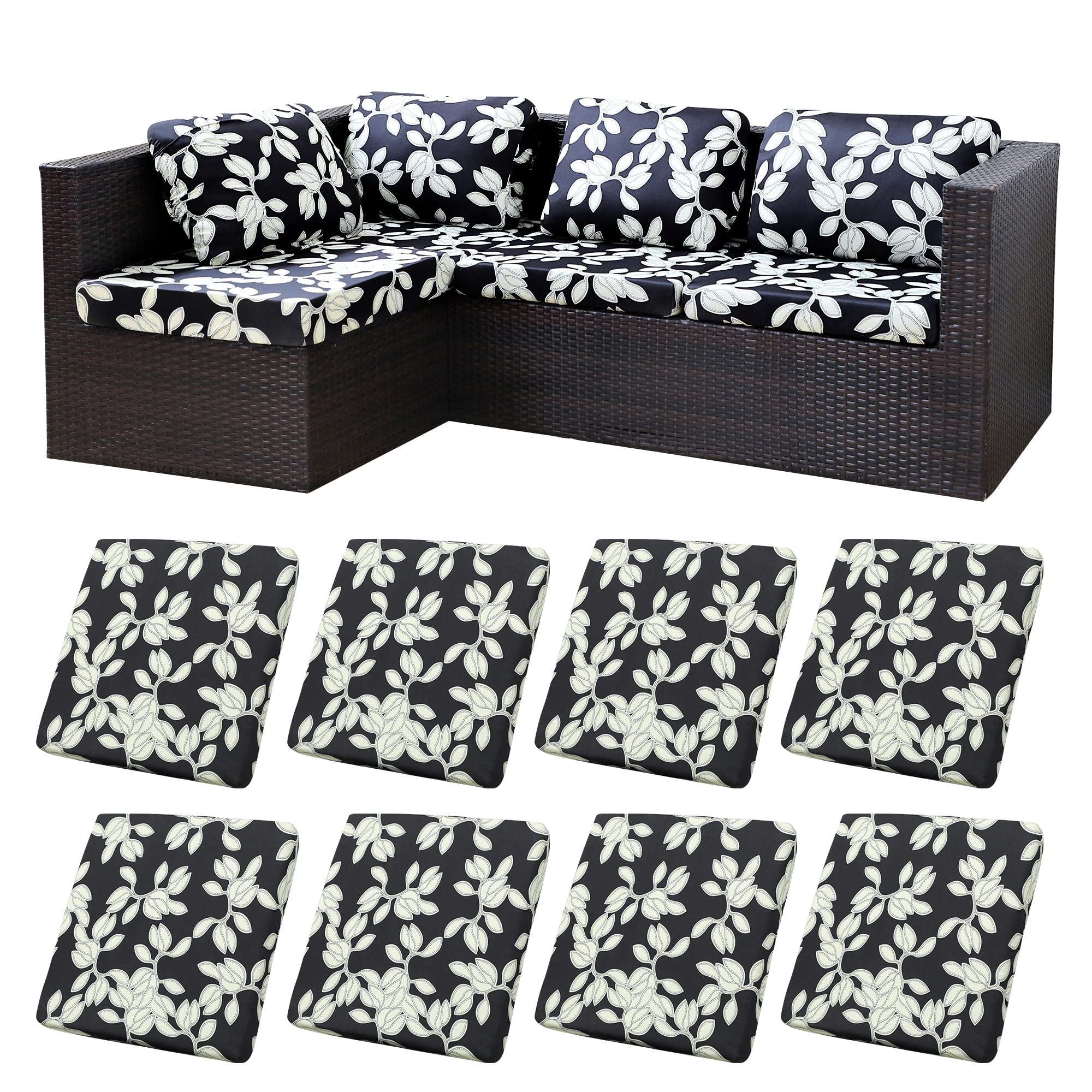 BIETYONE 8Pcs Stretch Patio Cushion Covers,Outdoor Couch Covers Replacement,Outdoor Couch & Sofa Slipcovers,for Patio Furniture Cushion Covers,Washable Reusable Furniture Protector (Vivid, Cover Only)