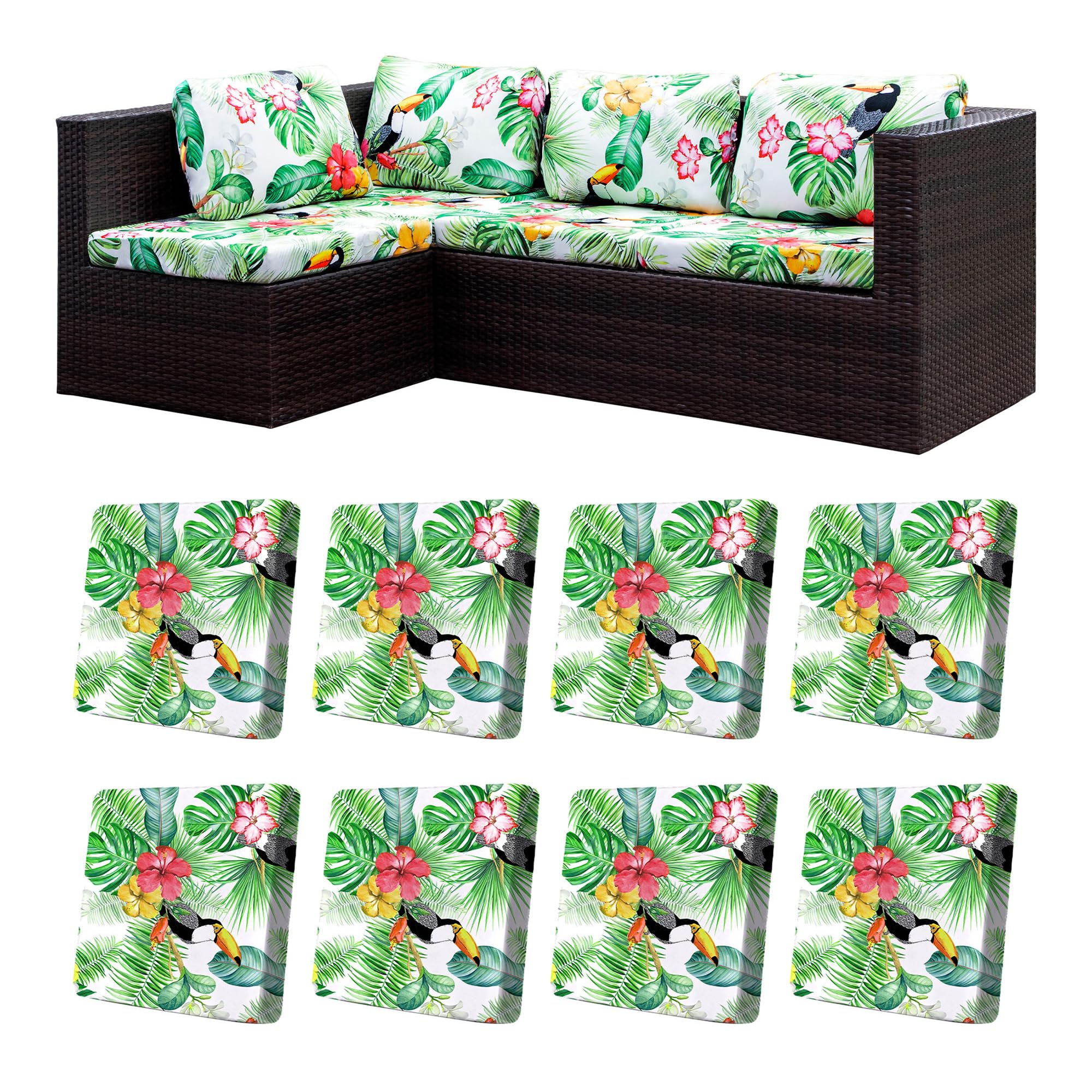 BIETYONE 8Pcs Stretch Patio Cushion Covers,Outdoor Couch Covers Replacement,Outdoor Couch & Sofa Slipcovers,for Patio Furniture Cushion Covers,Washable Reusable Furniture Protector (Vivid, Cover Only)