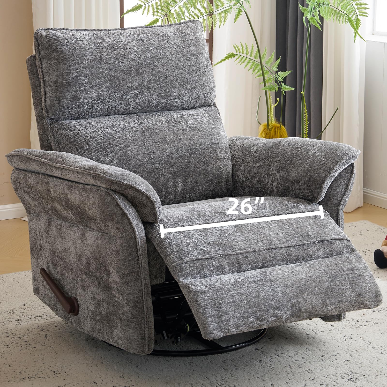 Oversized Power Recliner Chair Swivel Glider with Massage and Heat, Rocker Nursery Recliner for Adults with Adjustable Headrest, 26" Extra Wide Nursery Chair with Overstuffed Armrest,Light Grey