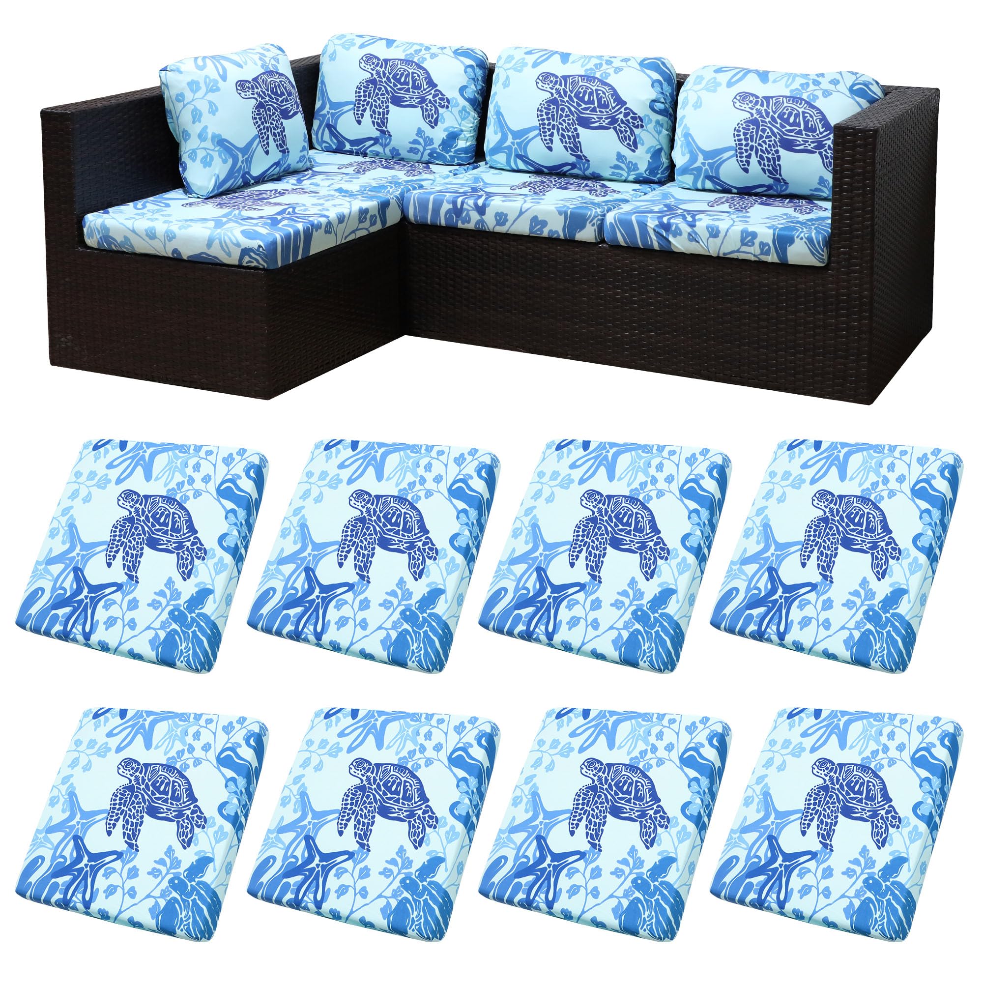 BIETYONE 8Pcs Stretch Patio Cushion Covers,Outdoor Couch Covers Replacement,Outdoor Couch & Sofa Slipcovers,for Patio Furniture Cushion Covers,Washable Reusable Furniture Protector (Vivid, Cover Only)