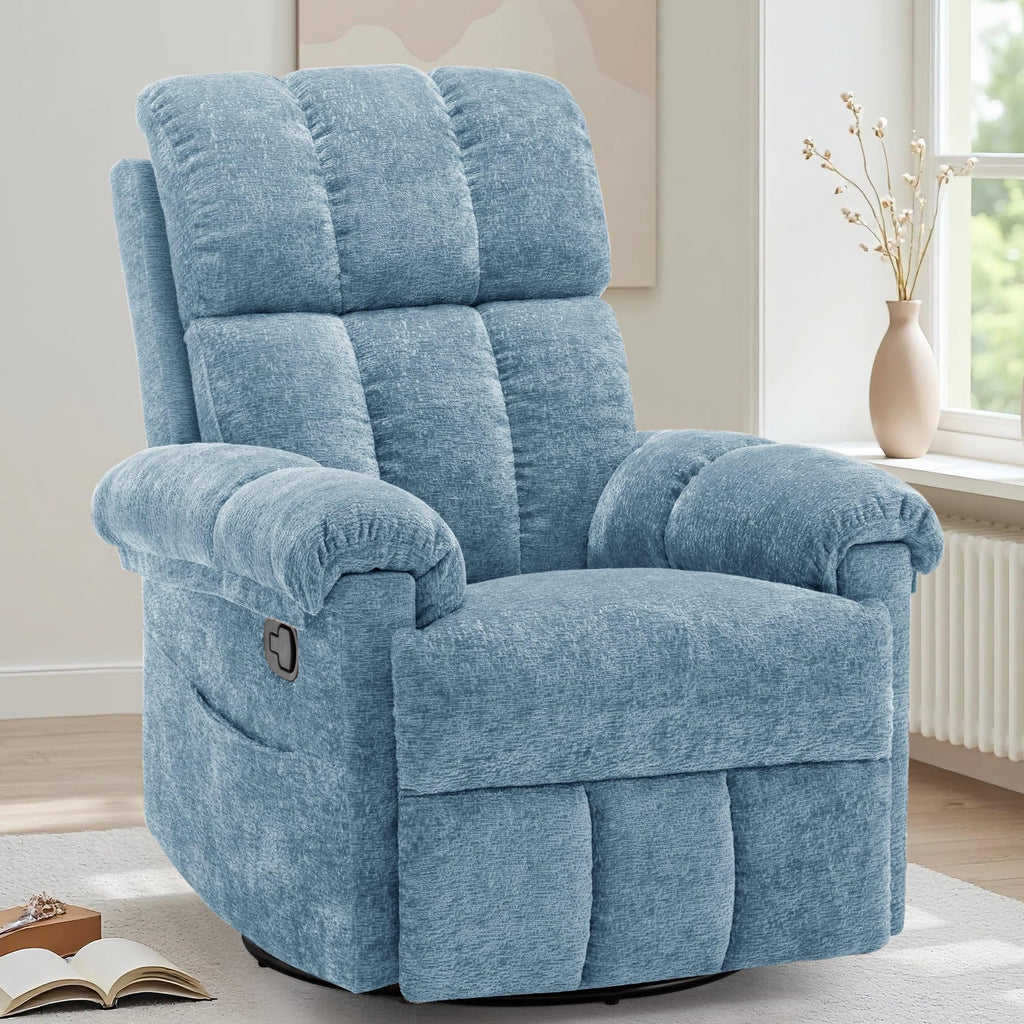 Korser Recliner Chair, Swivel Rocker Recliner Chair for Adults, Small Recliners for Small Spaces, Upholstered Manual Recliner with Side Pockets, Nursery Rocking Chair for Living Room, Chenille, Beige