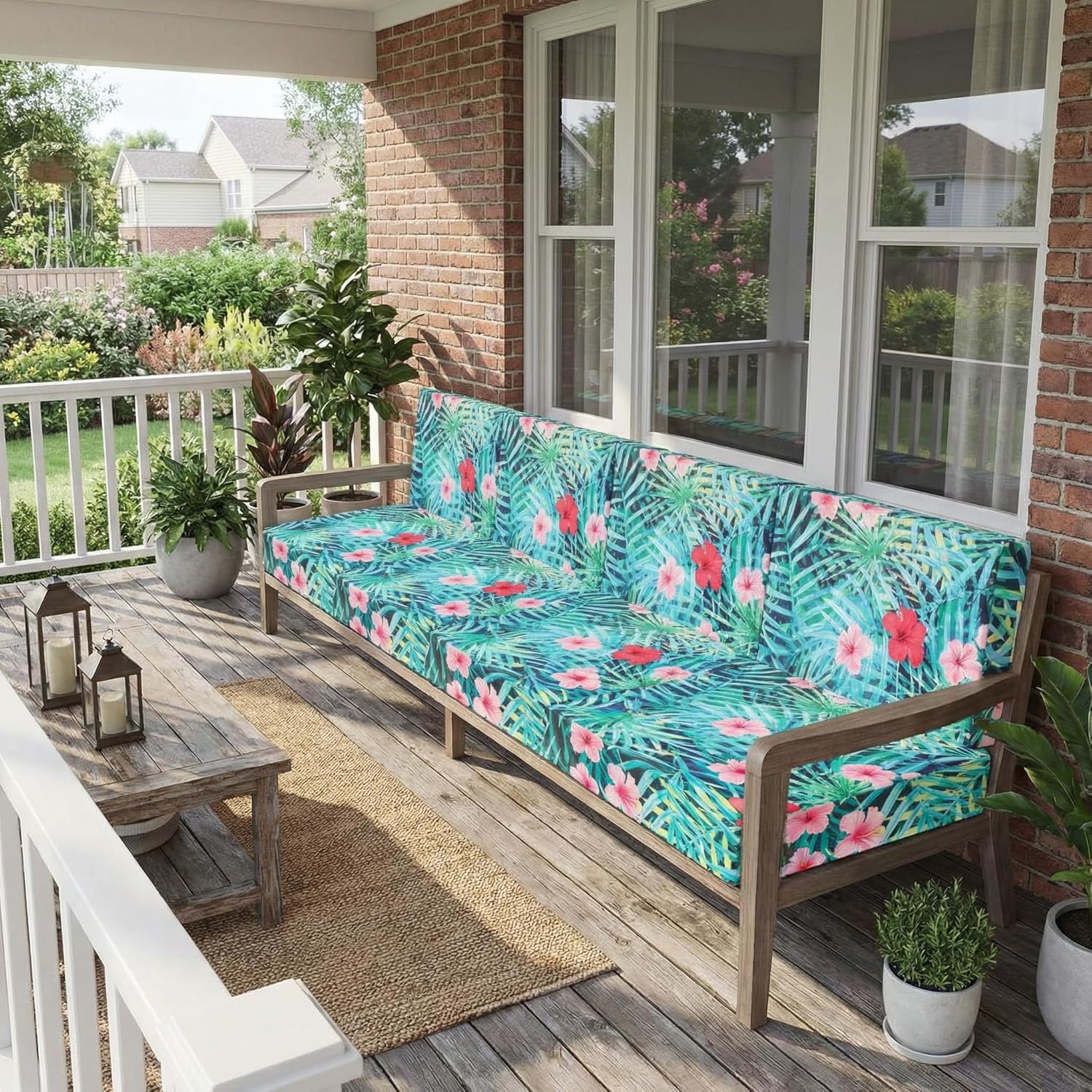 Newwiee 12 Pcs Patio Cushion Covers Outdoor Stretch Sofa Couch Cover Replacement Couch Slipcover Sofa Seat Chair Porch Patio Furniture Protector, Flexibility Washable(Colorful,Palm Leaf)