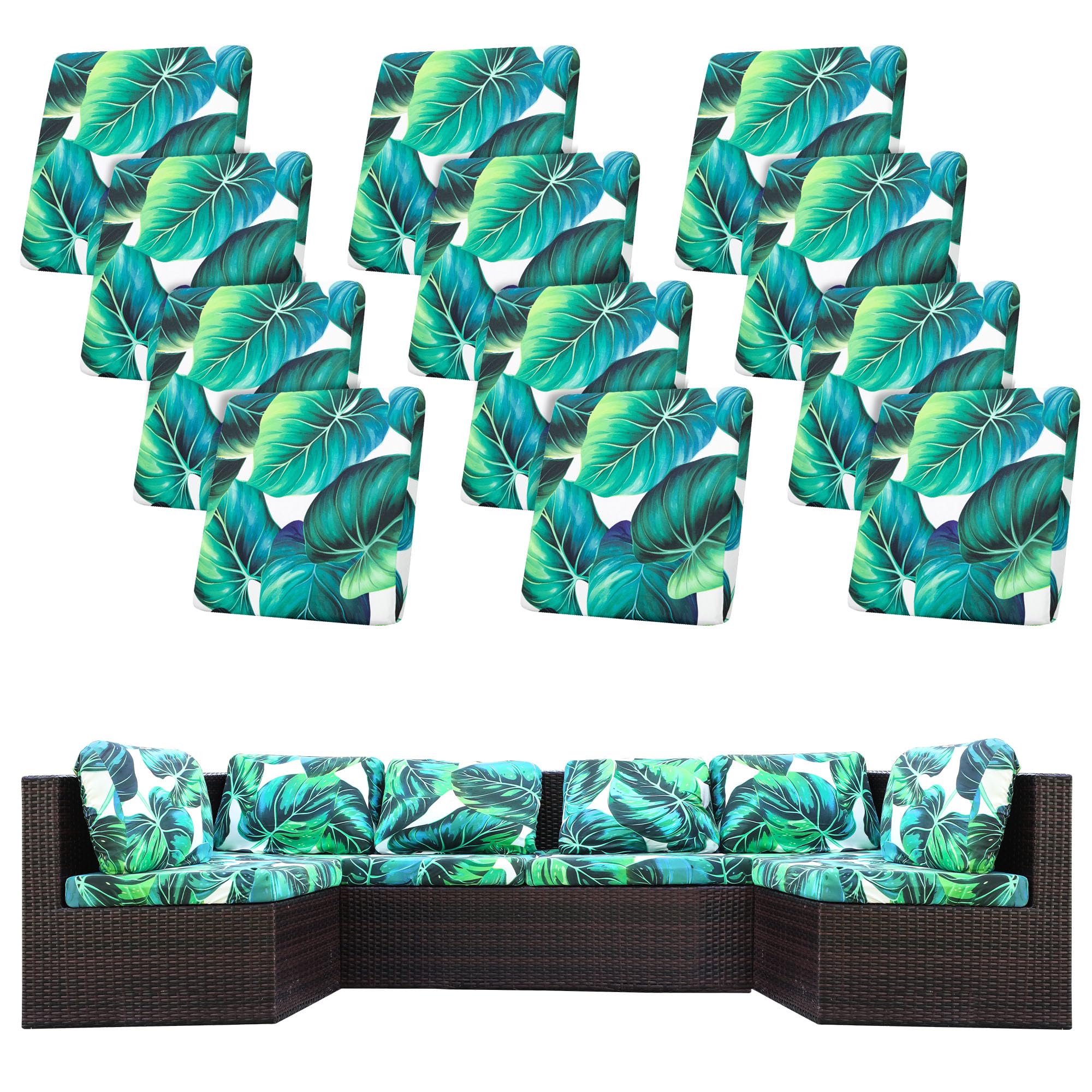 BIETYONE 8Pcs Stretch Patio Cushion Covers,Outdoor Couch Covers Replacement,Outdoor Couch & Sofa Slipcovers,for Patio Furniture Cushion Covers,Washable Reusable Furniture Protector (Vivid, Cover Only)