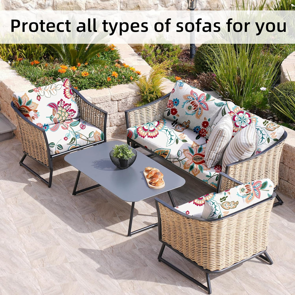 BIETYONE 8Pcs Stretch Patio Cushion Covers,Outdoor Couch Covers Replacement,Outdoor Couch & Sofa Slipcovers,for Patio Furniture Cushion Covers,Washable Reusable Furniture Protector (Vivid, Cover Only)