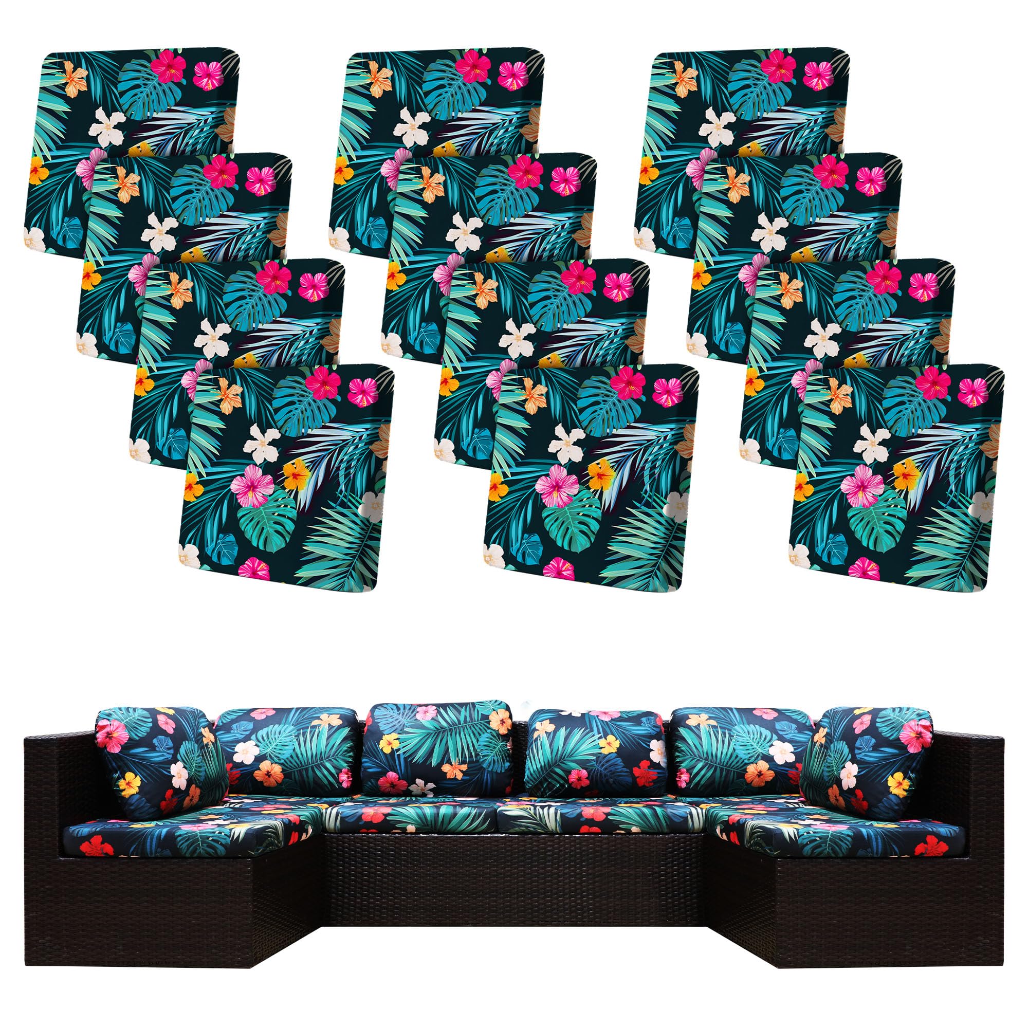 BIETYONE 8Pcs Stretch Patio Cushion Covers,Outdoor Couch Covers Replacement,Outdoor Couch & Sofa Slipcovers,for Patio Furniture Cushion Covers,Washable Reusable Furniture Protector (Vivid, Cover Only)