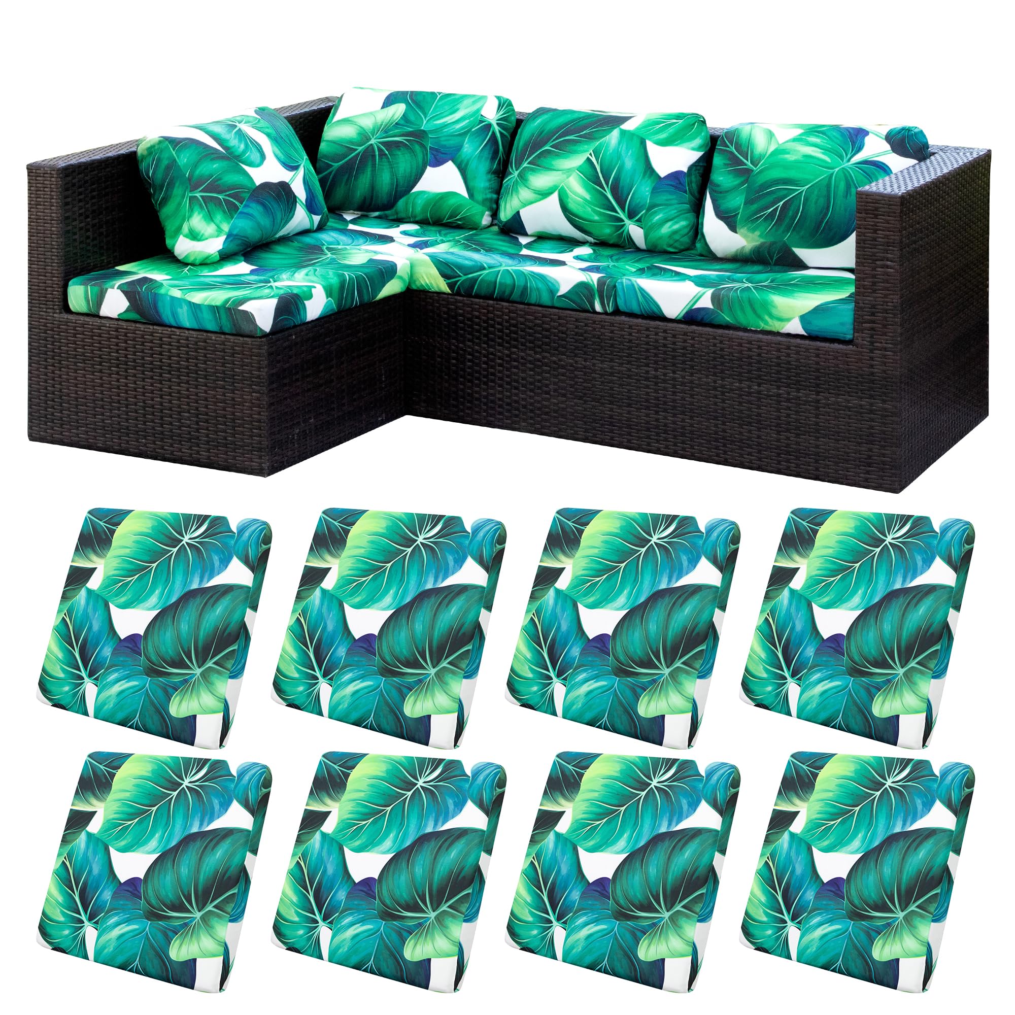 BIETYONE 8Pcs Stretch Patio Cushion Covers,Outdoor Couch Covers Replacement,Outdoor Couch & Sofa Slipcovers,for Patio Furniture Cushion Covers,Washable Reusable Furniture Protector (Vivid, Cover Only)