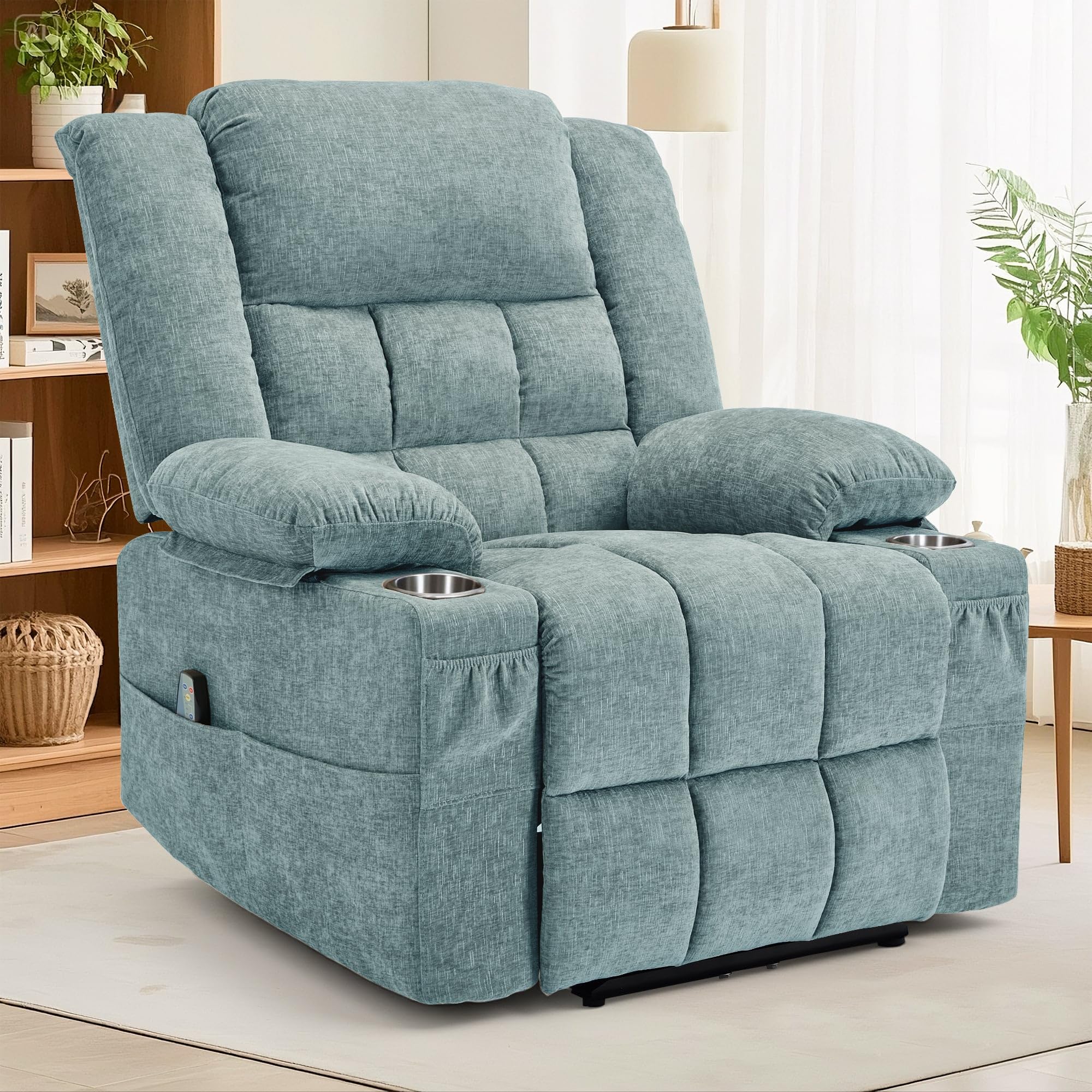 Korser 360° Swivel Rocker Recliner for Adults, Nursery Glider Recliner with Massage and Heating, Rocking Chair with Cup Holder, Manual Recliner Chair for Living Room, Bedroom (Fabric, Dark Gray)