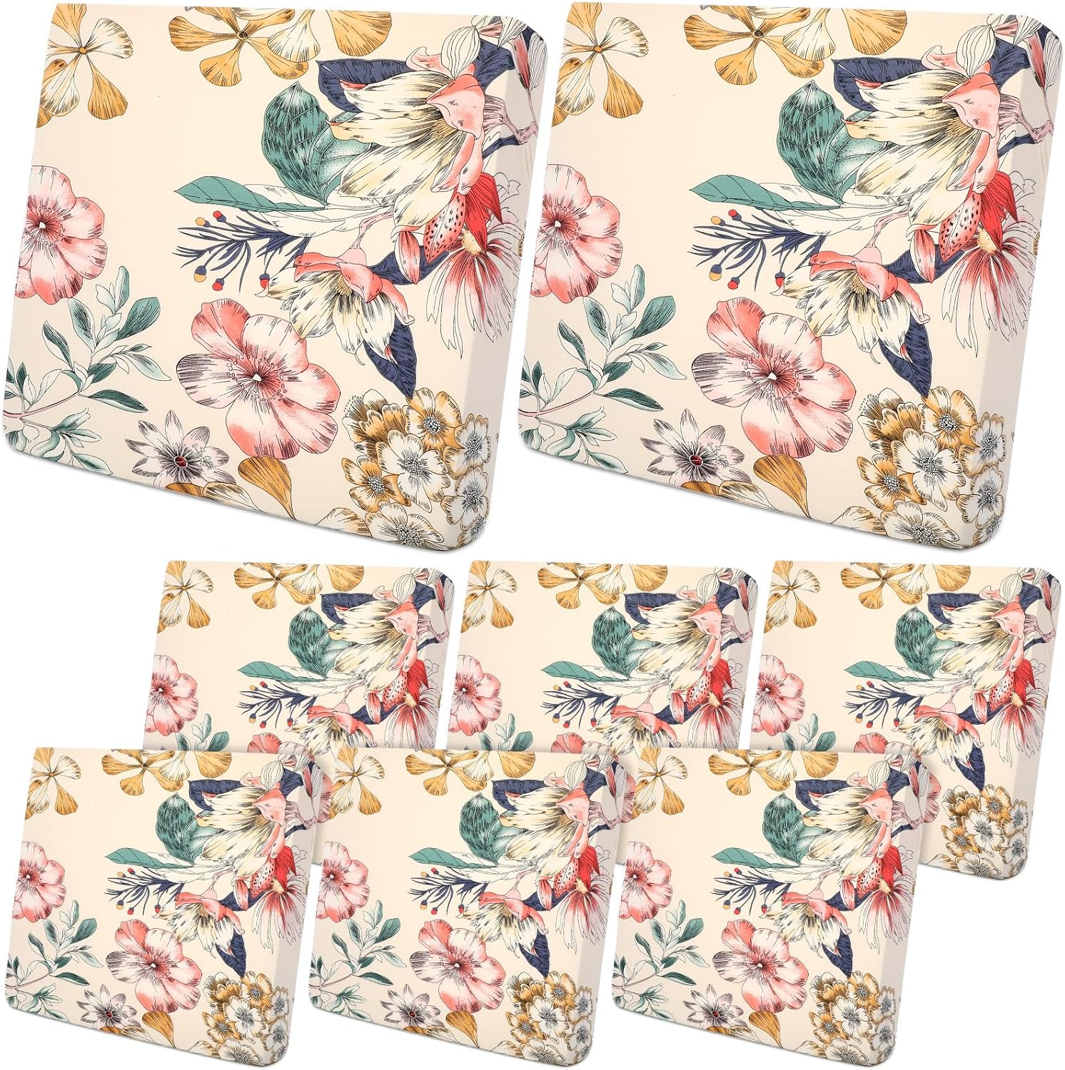 Tegeme 8 Pcs Summer Cushion Cover Stretchable Printed Floral Sofa Cushion Covers Bohemian Printed Washable with Elastic for Furniture Chair Bottom
