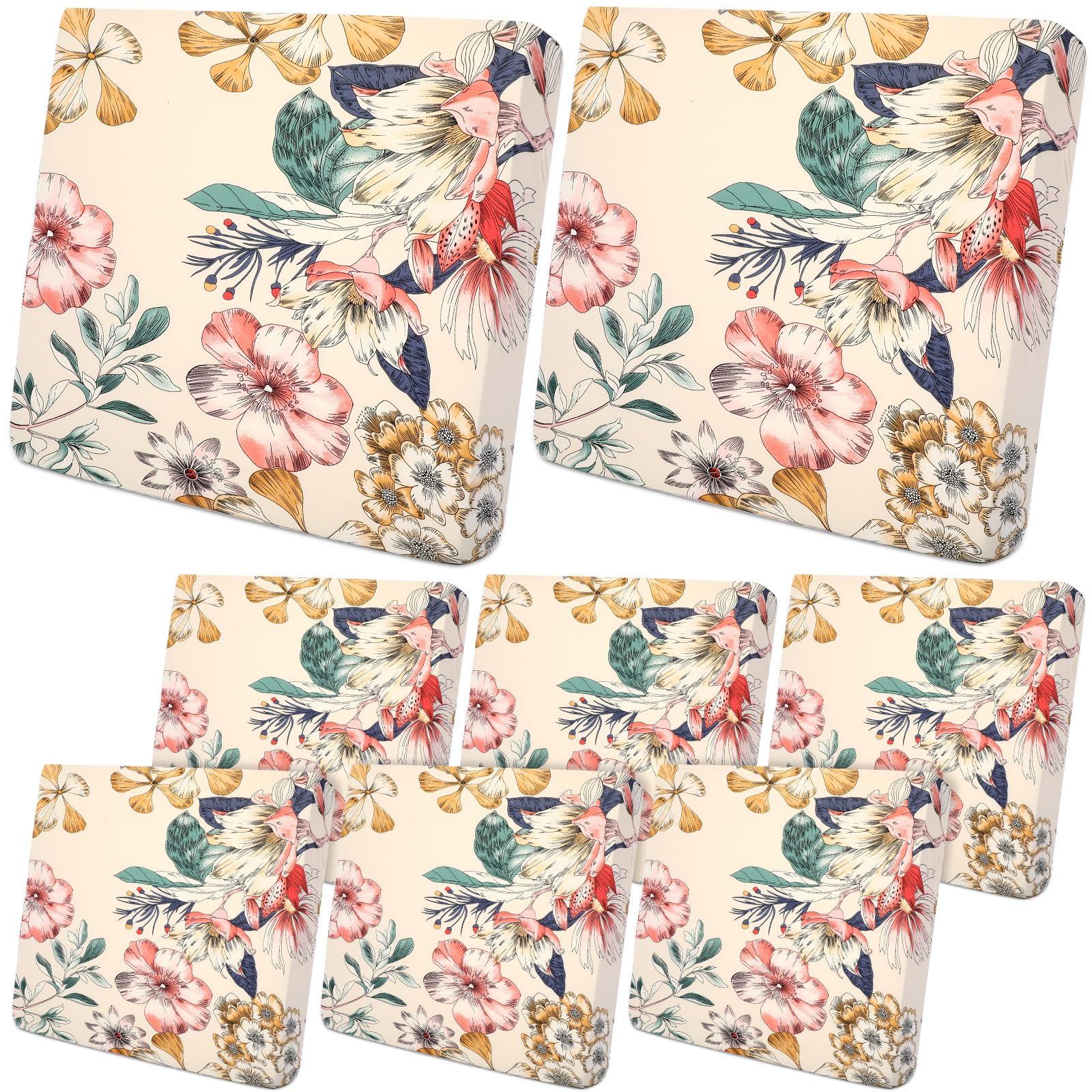 Tegeme 8 Pcs Summer Cushion Cover Stretchable Printed Floral Sofa Cushion Covers Bohemian Printed Washable with Elastic for Furniture Chair Bottom