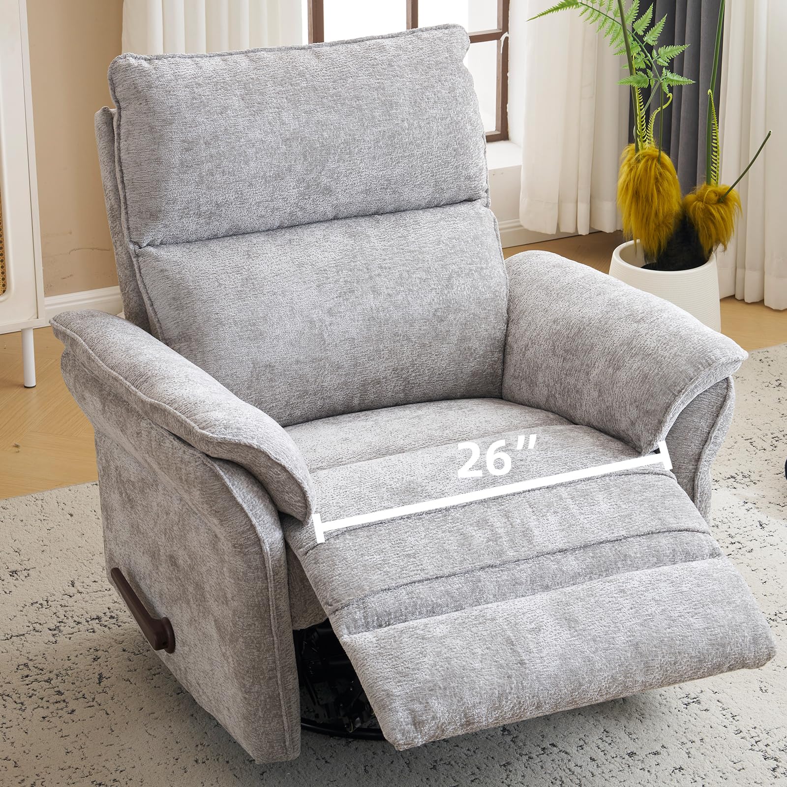 Oversized Power Recliner Chair Swivel Glider with Massage and Heat, Rocker Nursery Recliner for Adults with Adjustable Headrest, 26" Extra Wide Nursery Chair with Overstuffed Armrest,Light Grey