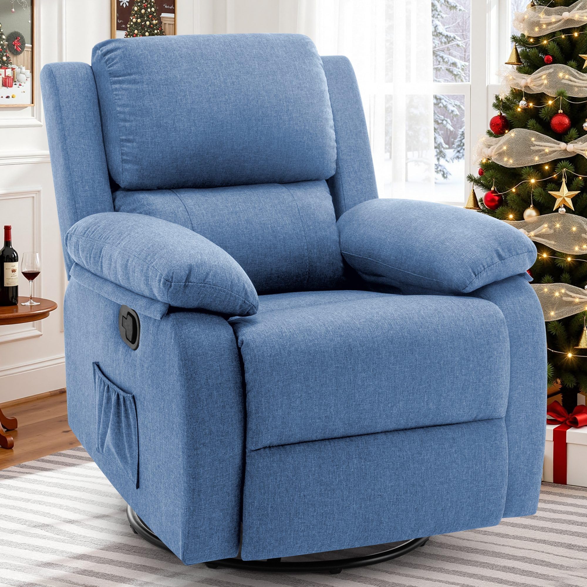 Korser Recliner Chair, 360 Swivel Rocker Chair for Adults, Small Rocking Recliner for Small Spaces, Upholstered Fabric Glider Recliner Nursery
