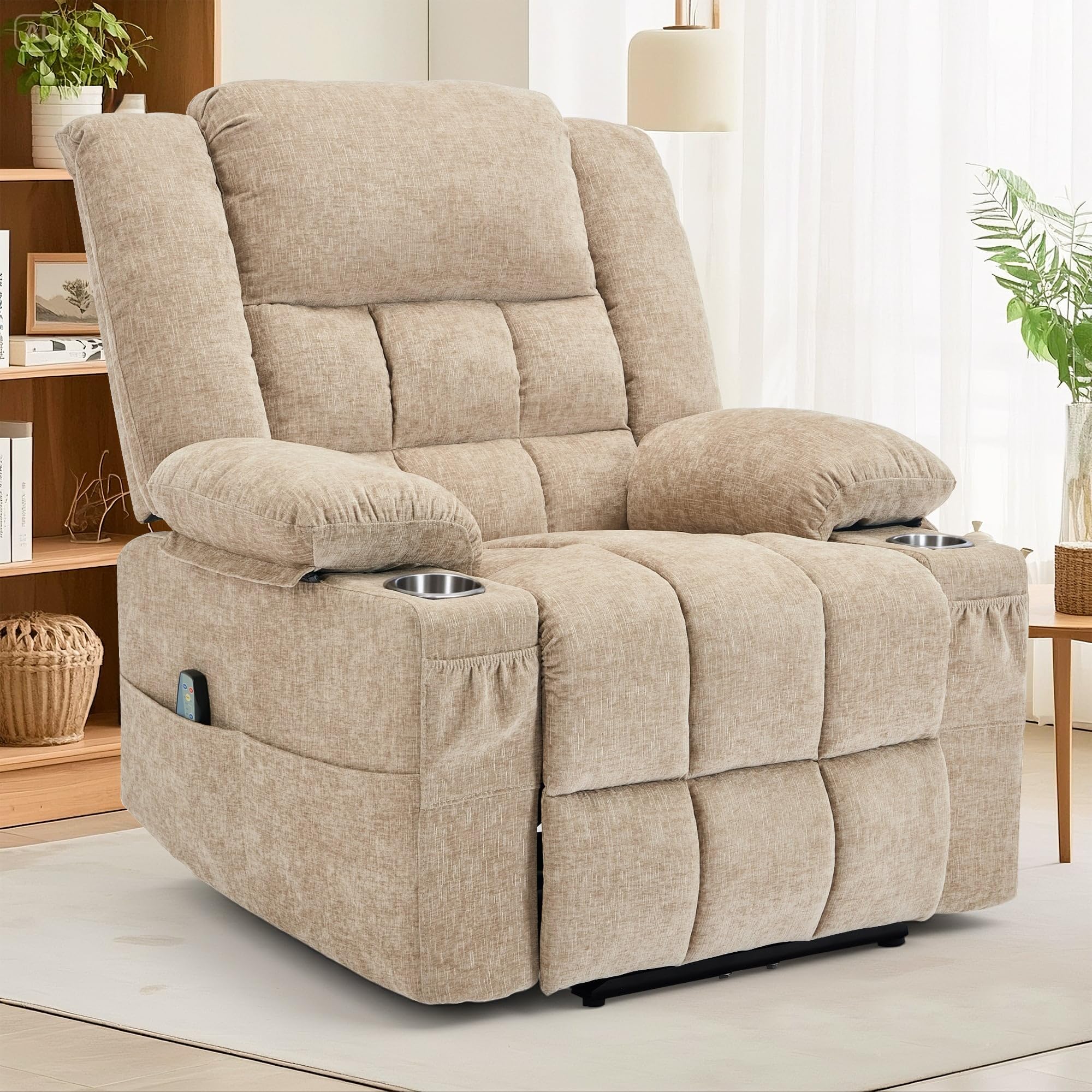 Korser 360° Swivel Rocker Recliner for Adults, Nursery Glider Recliner with Massage and Heating, Rocking Chair with Cup Holder, Manual Recliner Chair for Living Room, Bedroom (Fabric, Dark Gray)