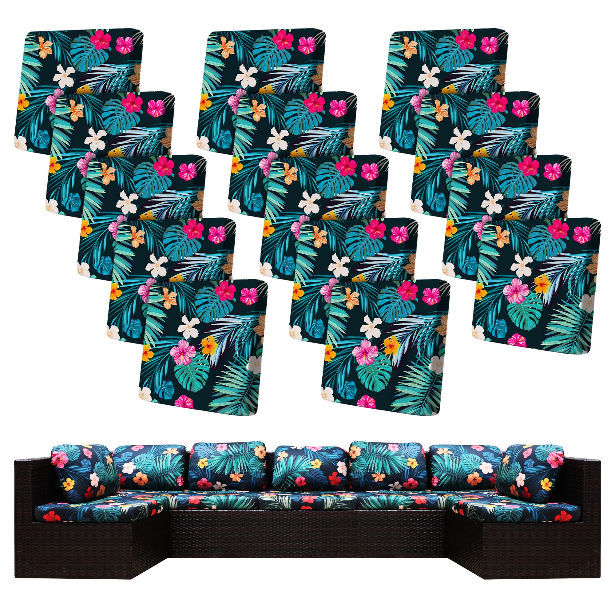 BIETYONE 8Pcs Stretch Patio Cushion Covers,Outdoor Couch Covers Replacement,Outdoor Couch & Sofa Slipcovers,for Patio Furniture Cushion Covers,Washable Reusable Furniture Protector (Vivid, Cover Only)