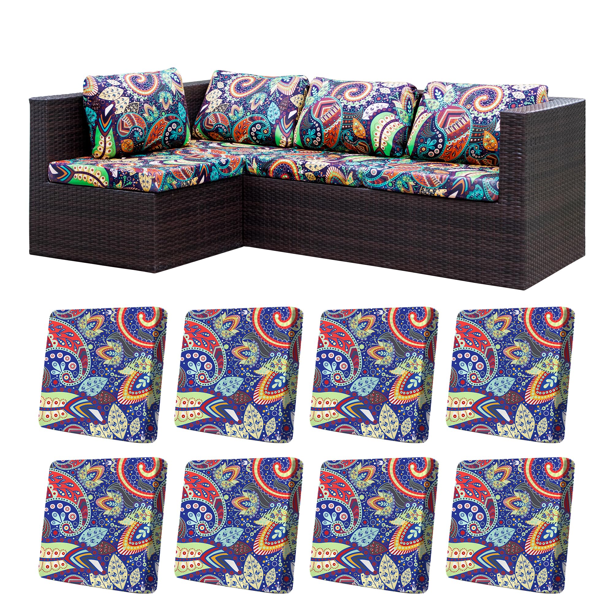 BIETYONE 8Pcs Stretch Patio Cushion Covers,Outdoor Couch Covers Replacement,Outdoor Couch & Sofa Slipcovers,for Patio Furniture Cushion Covers,Washable Reusable Furniture Protector (Vivid, Cover Only)