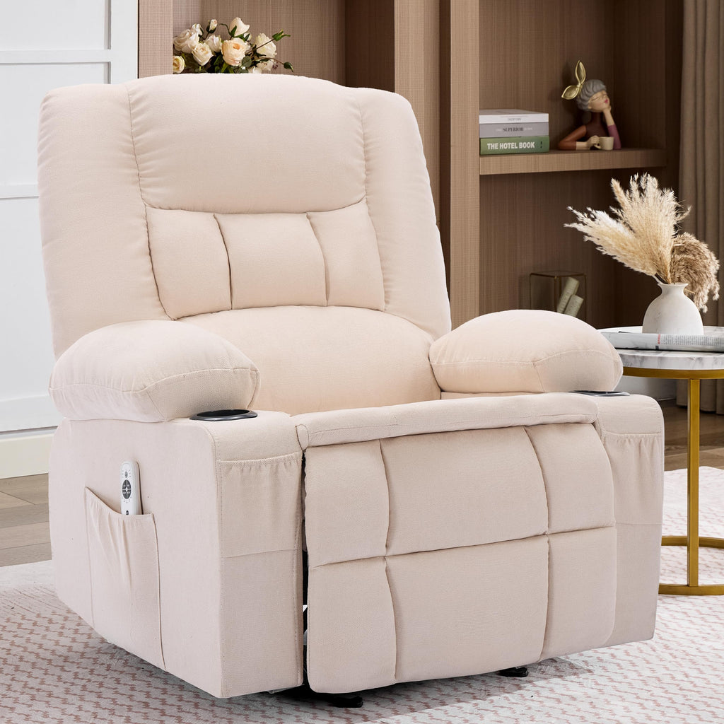 Rocker Recliner Chair with Massage and Heat, Nursery Rocking Chairs for Living Room, Ergonomic Comfy Relining Chair with Cup Holders, USB Charge Port, Side Pockets, Manual Recliner Chairs, Grey