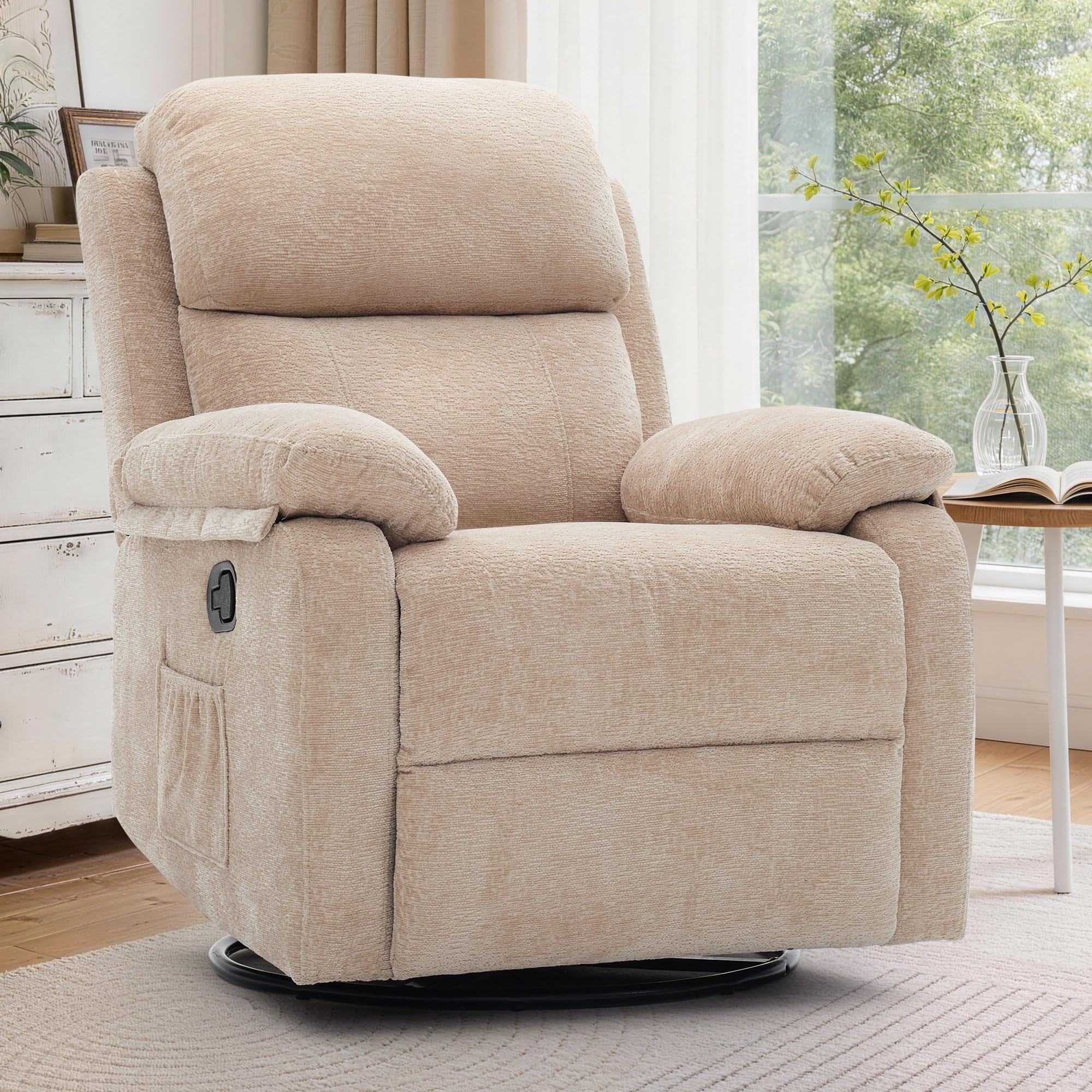 Korser Recliner Chair, 360 Swivel Rocker Chair for Adults, Small Rocking Recliner for Small Spaces, Upholstered Fabric Glider Recliner Nursery