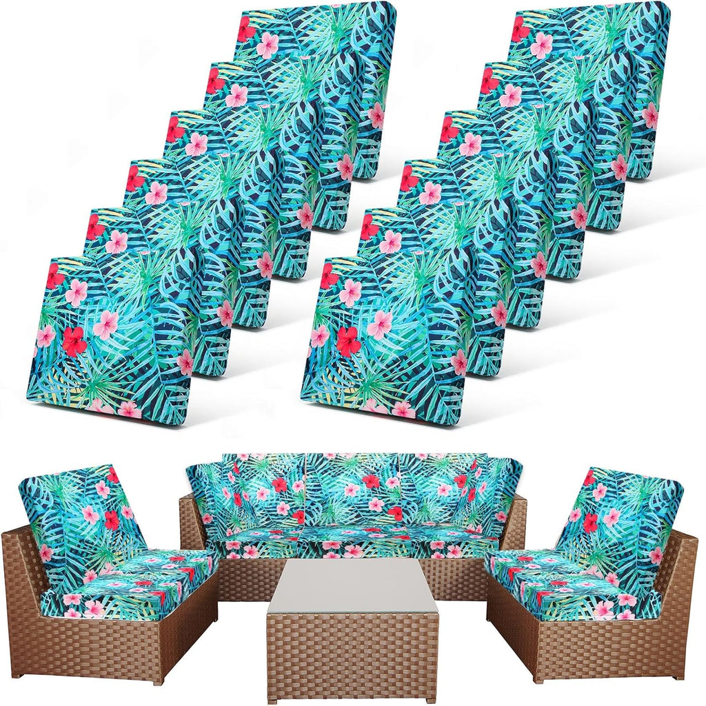 Newwiee 12 Pcs Patio Cushion Covers Outdoor Stretch Sofa Couch Cover Replacement Couch Slipcover Sofa Seat Chair Porch Patio Furniture Protector, Flexibility Washable(Colorful,Palm Leaf)