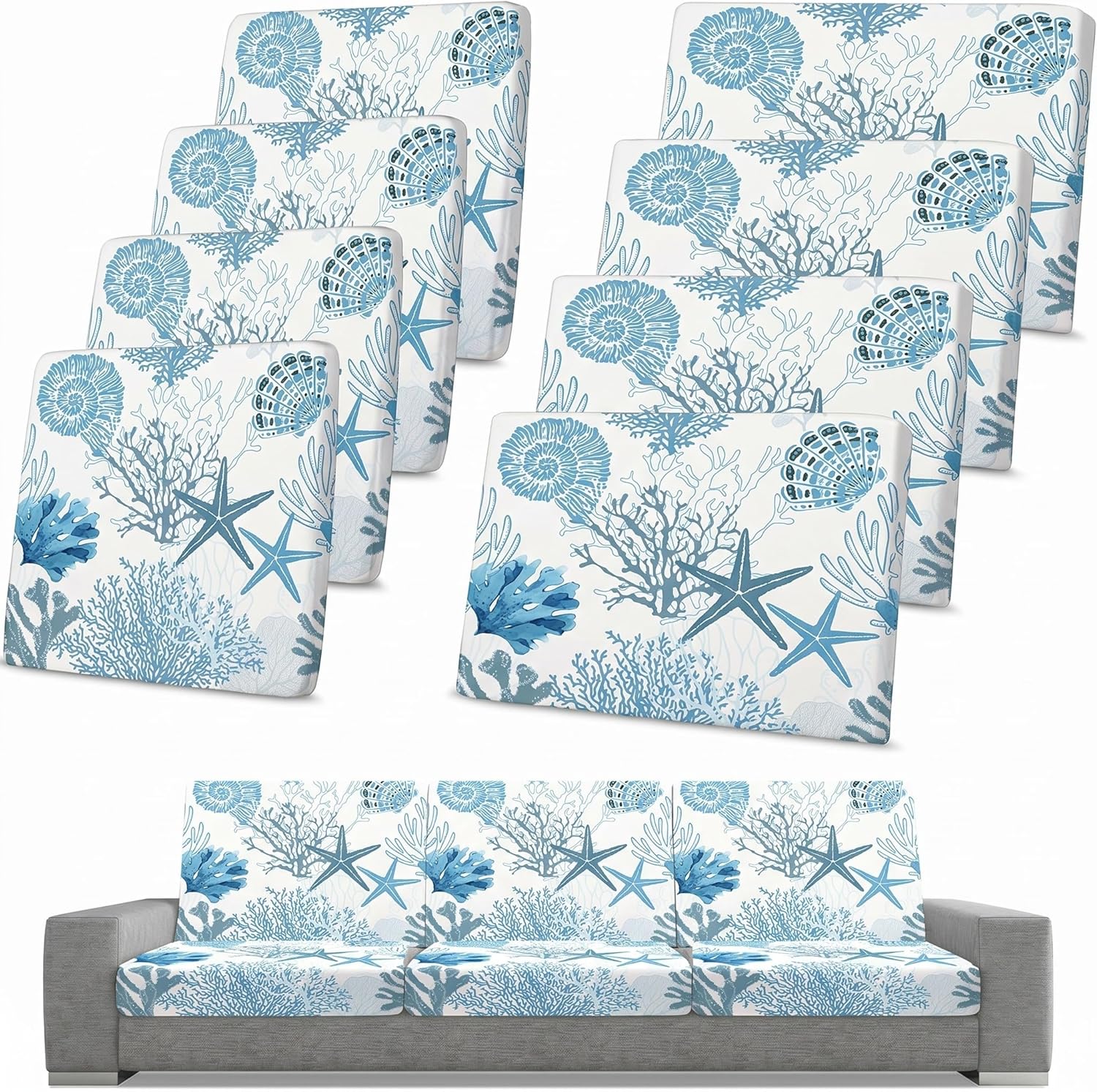 Spiareal 8 Pcs Waterproof Patio Stretch Sofa Cushion Cover, Outdoor Cushion Cover Replacement Include 4 Backrests and 4 Cushions, Sofa Seat Covers Furniture Protector(Coral)