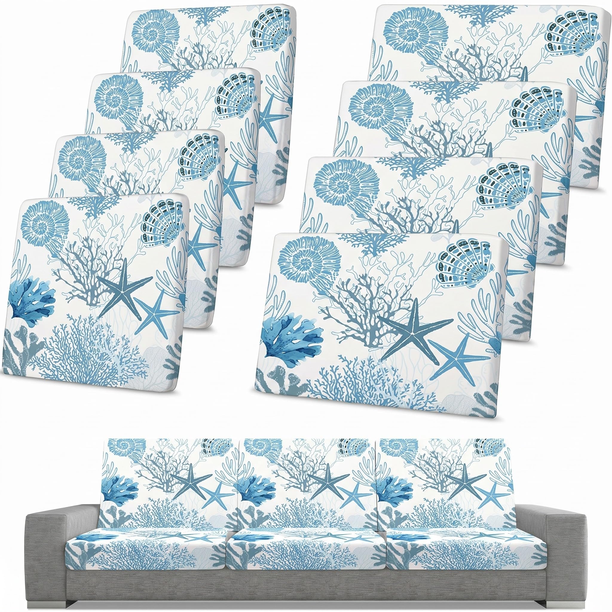 Spiareal 8 Pcs Waterproof Patio Stretch Sofa Cushion Cover, Outdoor Cushion Cover Replacement Include 4 Backrests and 4 Cushions, Sofa Seat Covers Furniture Protector(Coral)