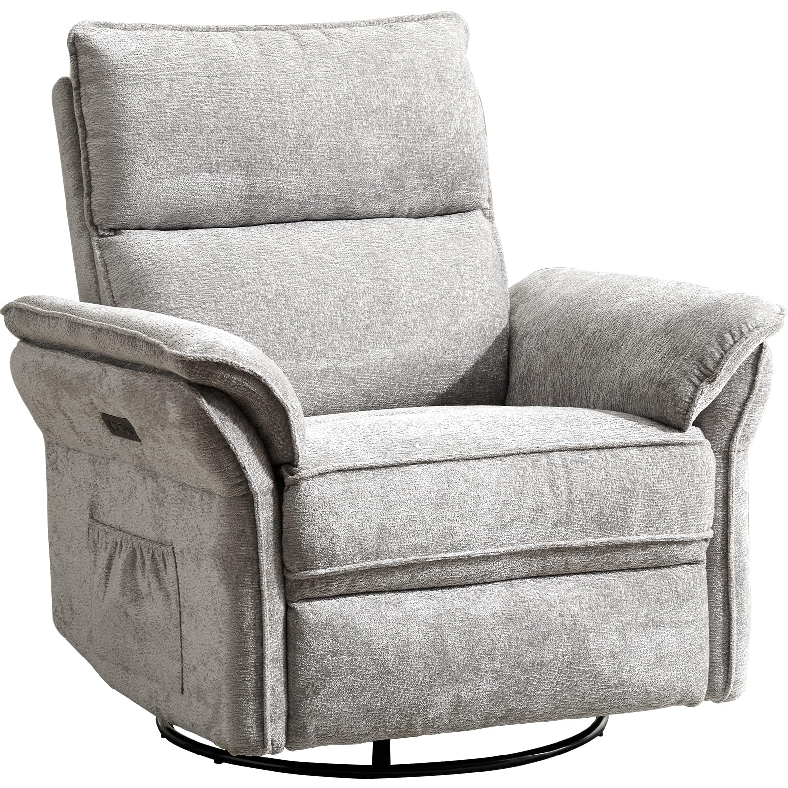 Oversized Power Recliner Chair Swivel Glider with Massage and Heat, Rocker Nursery Recliner for Adults with Adjustable Headrest, 26" Extra Wide Nursery Chair with Overstuffed Armrest,Light Grey
