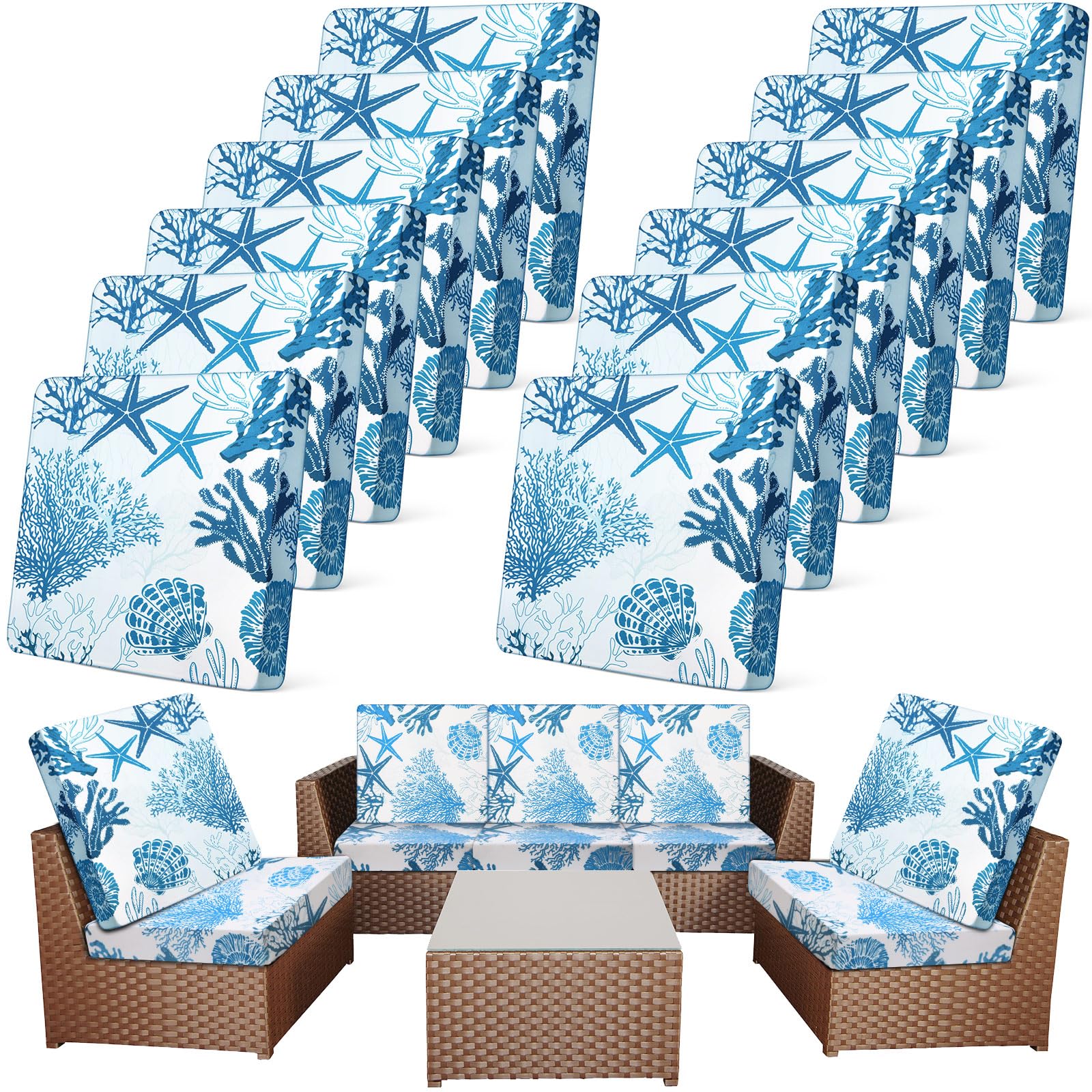 Newwiee 12 Pcs Patio Cushion Covers Outdoor Stretch Sofa Couch Cover Replacement Couch Slipcover Sofa Seat Chair Porch Patio Furniture Protector, Flexibility Washable(Colorful,Palm Leaf)