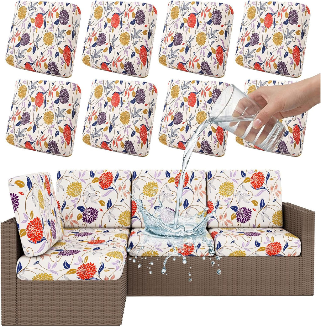 Smiry Waterproof Patio Cushion Covers, Stretch Outdoor Couch Slipcovers Replacement Washable Furniture Protector Sofa Chair Seat Cover for Dogs and Pets (8 Pcs, Orange)