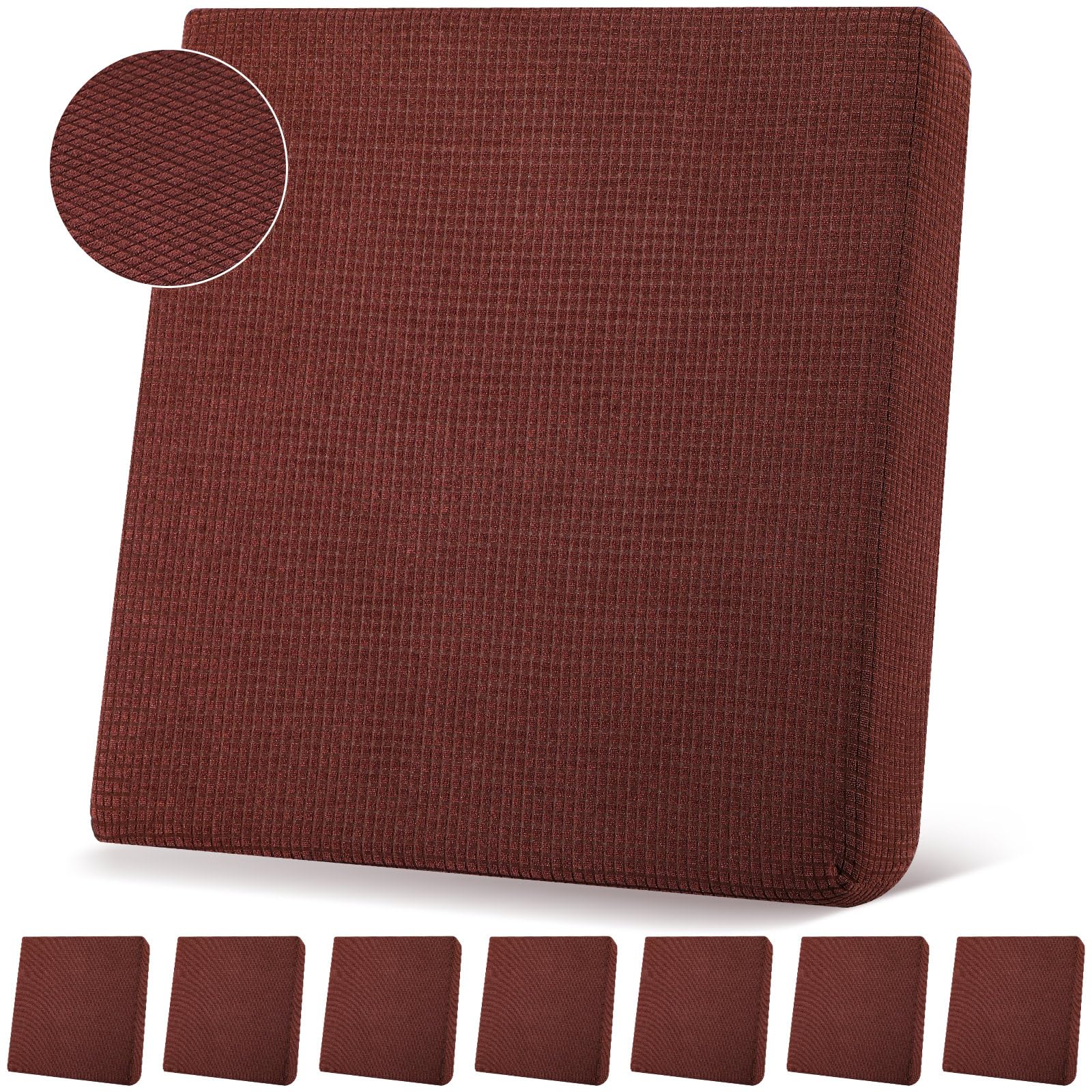 Newwiee 8 Patio Stretch Sofa Cushion Covers Outdoor Cushion Covers Replacement Couch Slipcovers Sofa Seat Cover Soft Chair Cover Furniture Protector for Pet (Wine Red)