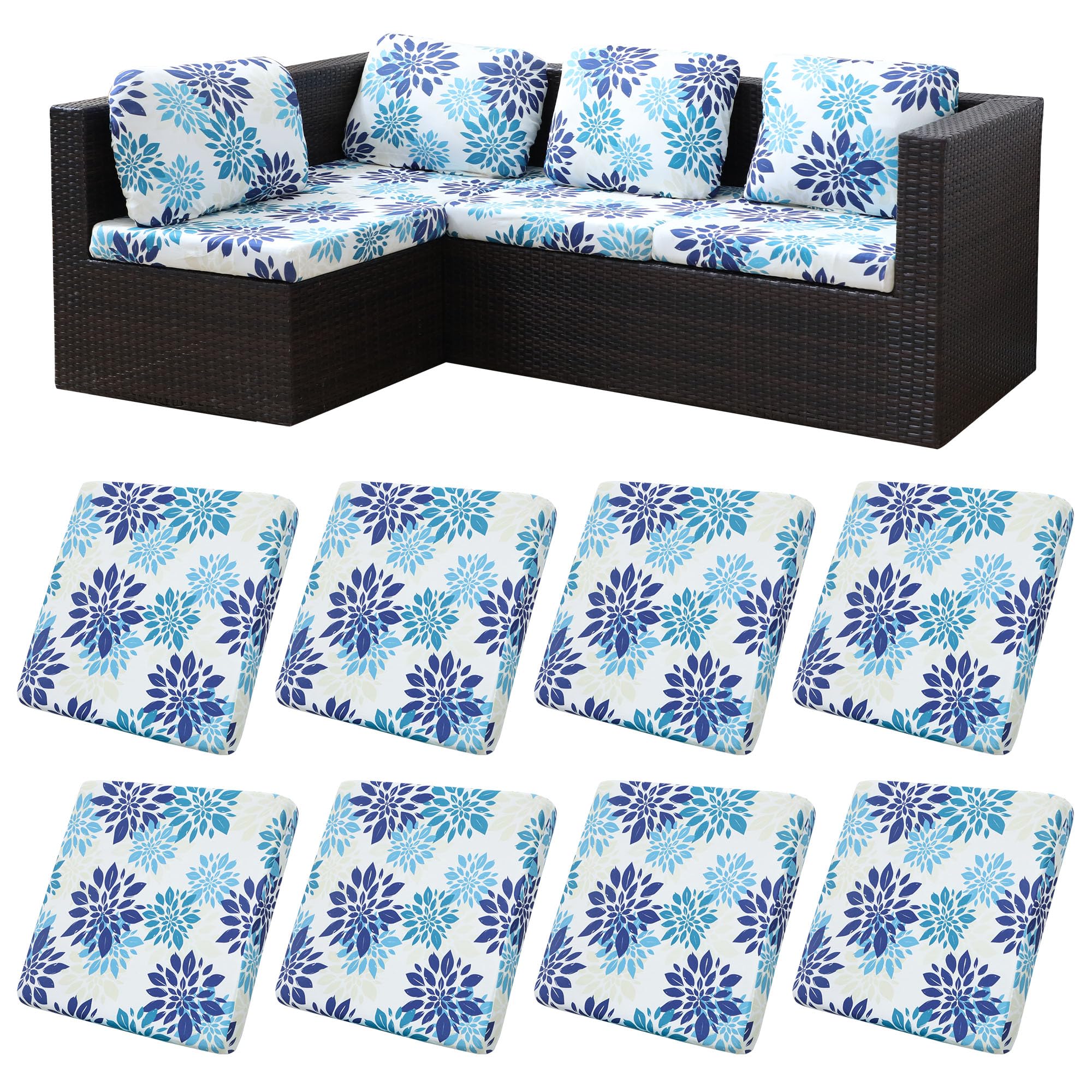 BIETYONE 8Pcs Stretch Patio Cushion Covers,Outdoor Couch Covers Replacement,Outdoor Couch & Sofa Slipcovers,for Patio Furniture Cushion Covers,Washable Reusable Furniture Protector (Vivid, Cover Only)