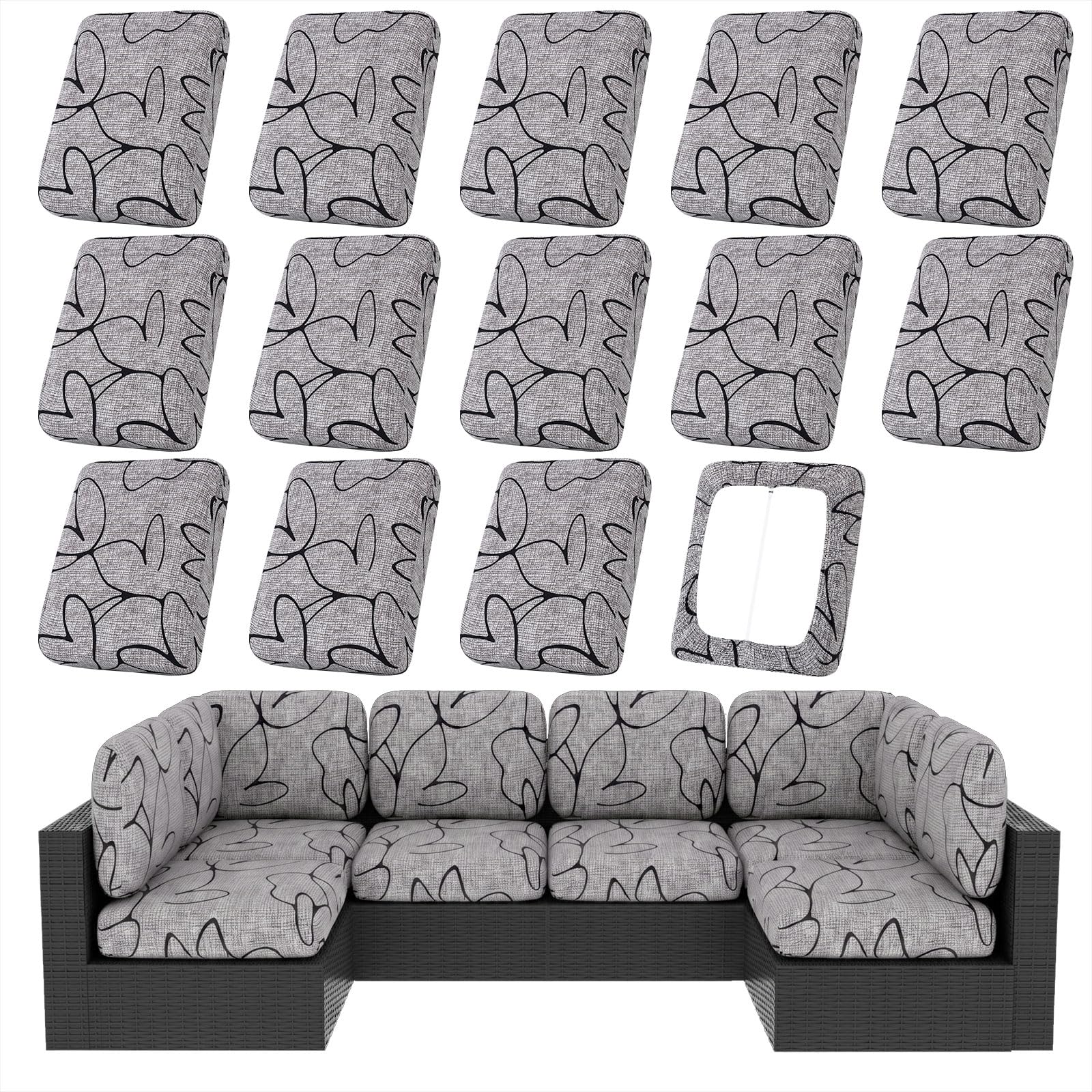 hyha 8Pcs Patio Cushion Covers, Stretch Outdoor Couch Cushion Covers Replacement, Washable Outdoor Chair/Sofa Slipcovers for Patio Furniture Cushions Protector with Elastic Bottom(Floral,Cover Only)