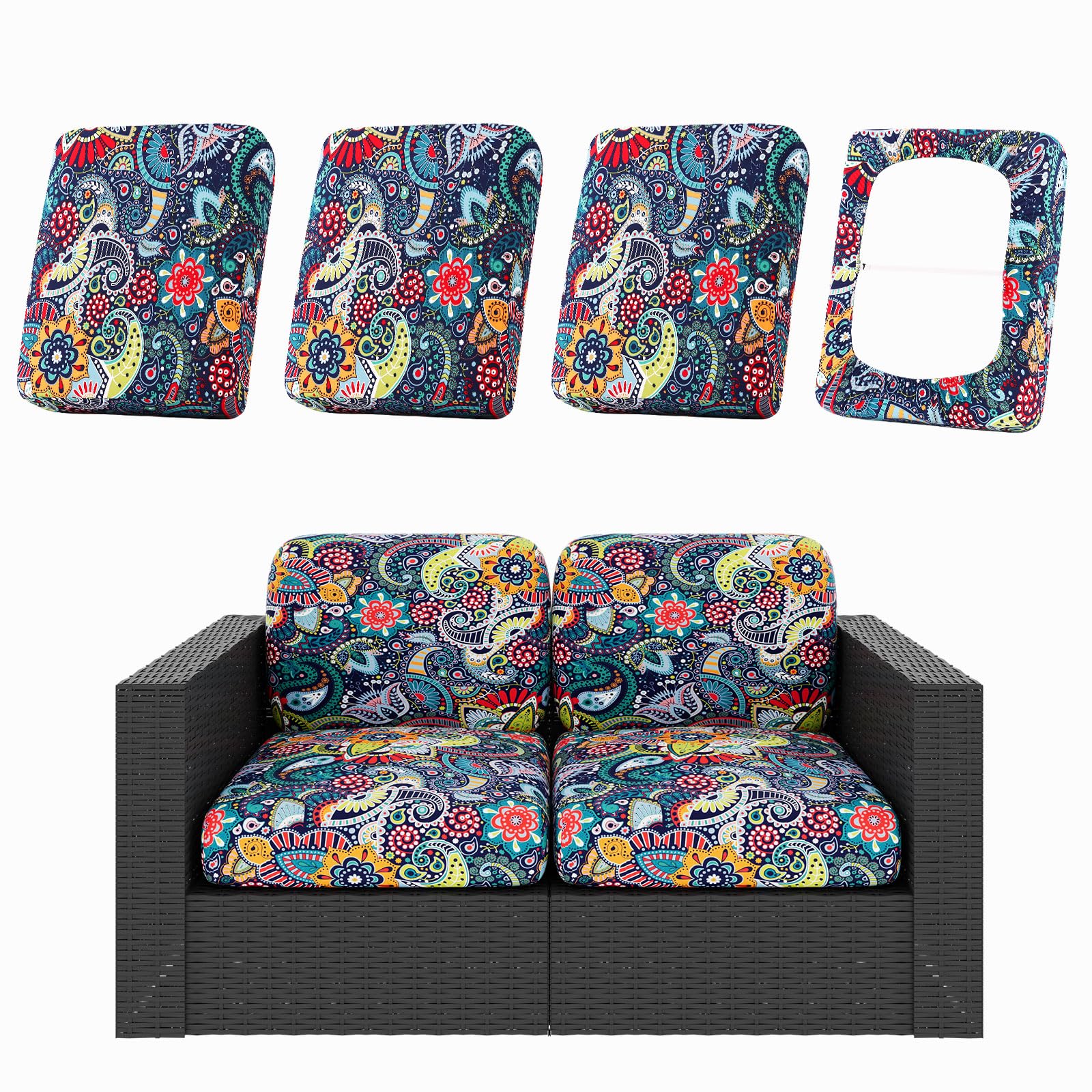 hyha 8Pcs Patio Cushion Covers, Stretch Outdoor Couch Cushion Covers Replacement, Washable Outdoor Chair/Sofa Slipcovers for Patio Furniture Cushions Protector with Elastic Bottom(Floral,Cover Only)