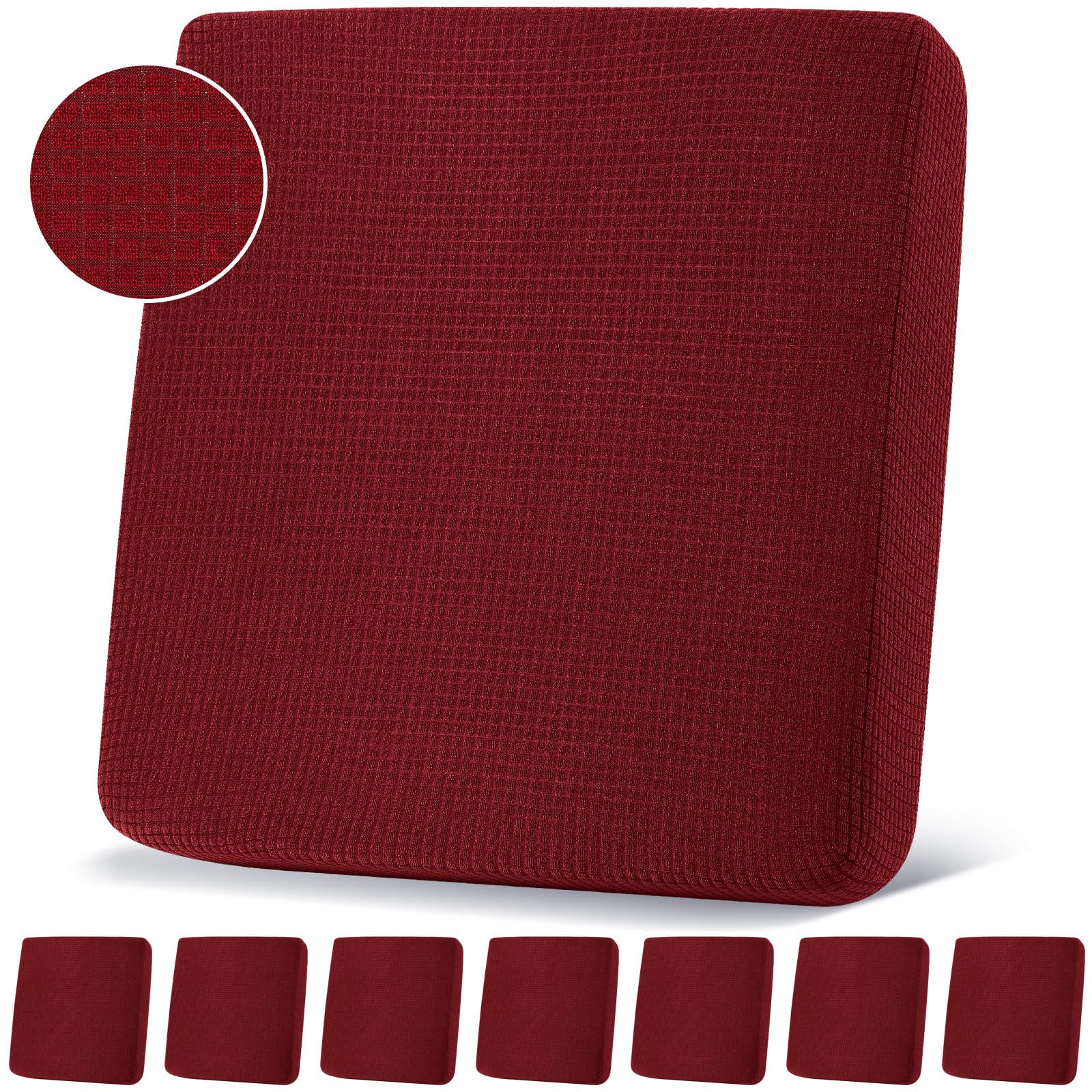 Newwiee 8 Patio Stretch Sofa Cushion Covers Outdoor Cushion Covers Replacement Couch Slipcovers Sofa Seat Cover Soft Chair Cover Furniture Protector for Pet (Wine Red)