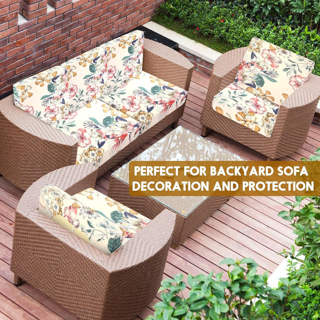 Tegeme 8 Pcs Summer Cushion Cover Stretchable Printed Floral Sofa Cushion Covers Bohemian Printed Washable with Elastic for Furniture Chair Bottom