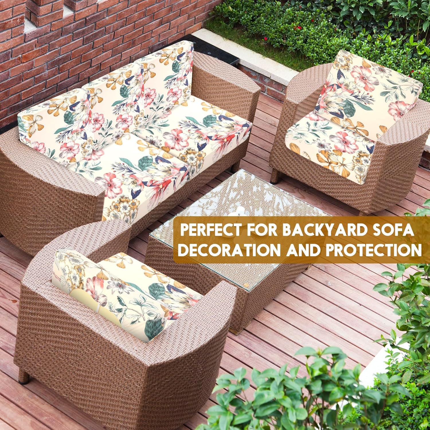 Tegeme 8 Pcs Summer Cushion Cover Stretchable Printed Floral Sofa Cushion Covers Bohemian Printed Washable with Elastic for Furniture Chair Bottom