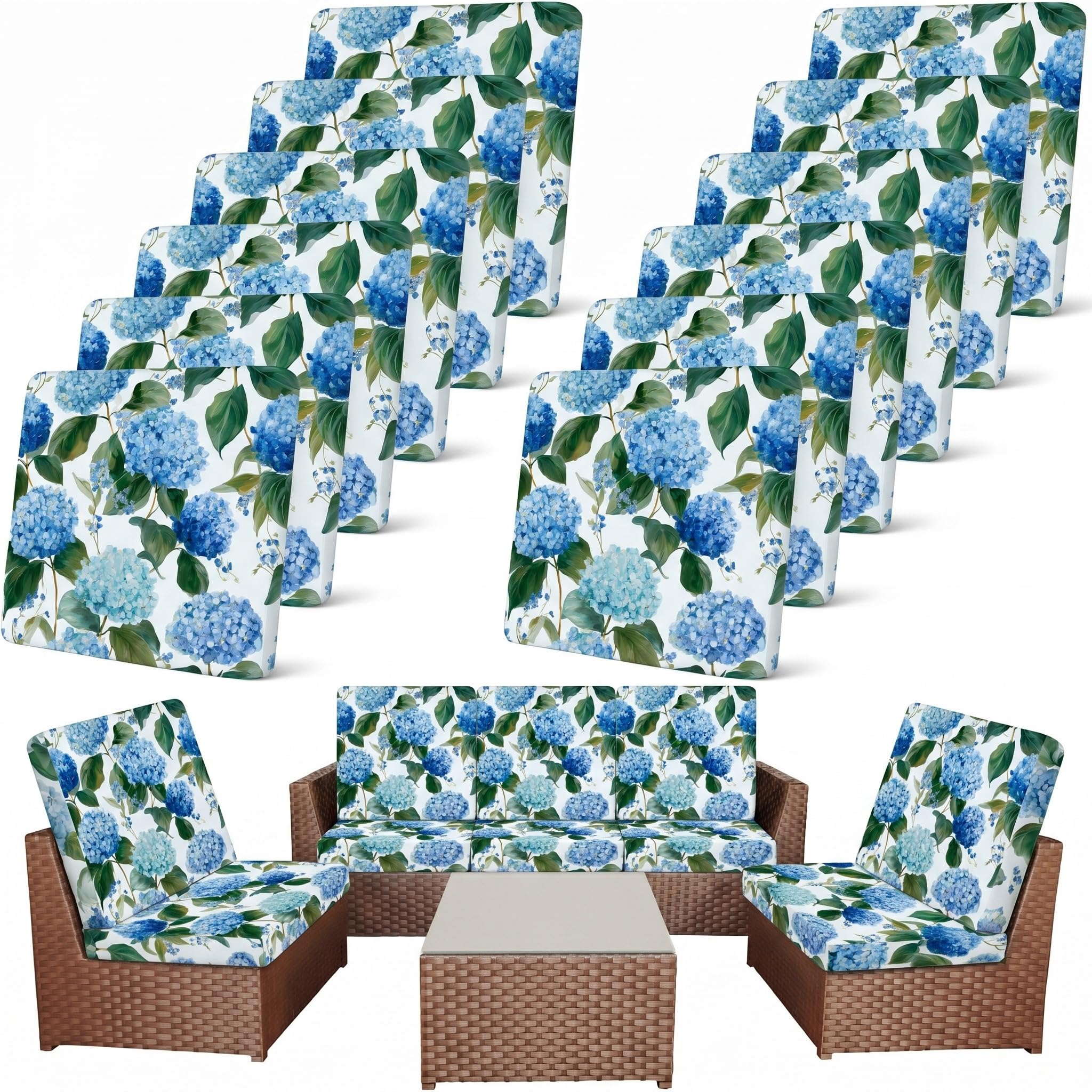 Newwiee 12 Pcs Patio Cushion Covers Outdoor Stretch Sofa Couch Cover Replacement Couch Slipcover Sofa Seat Chair Porch Patio Furniture Protector, Flexibility Washable(Colorful,Palm Leaf)