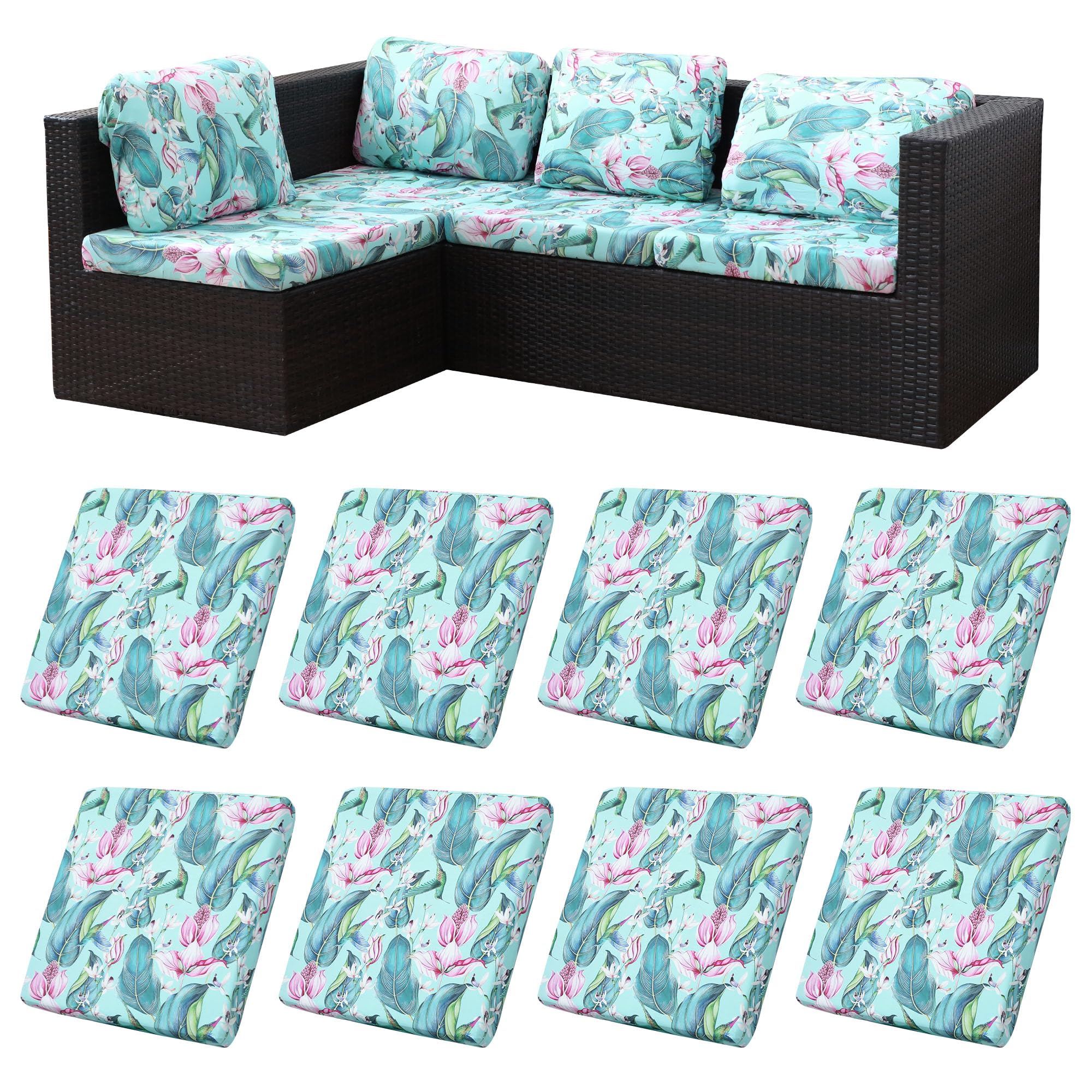 BIETYONE 8Pcs Stretch Patio Cushion Covers,Outdoor Couch Covers Replacement,Outdoor Couch & Sofa Slipcovers,for Patio Furniture Cushion Covers,Washable Reusable Furniture Protector (Vivid, Cover Only)