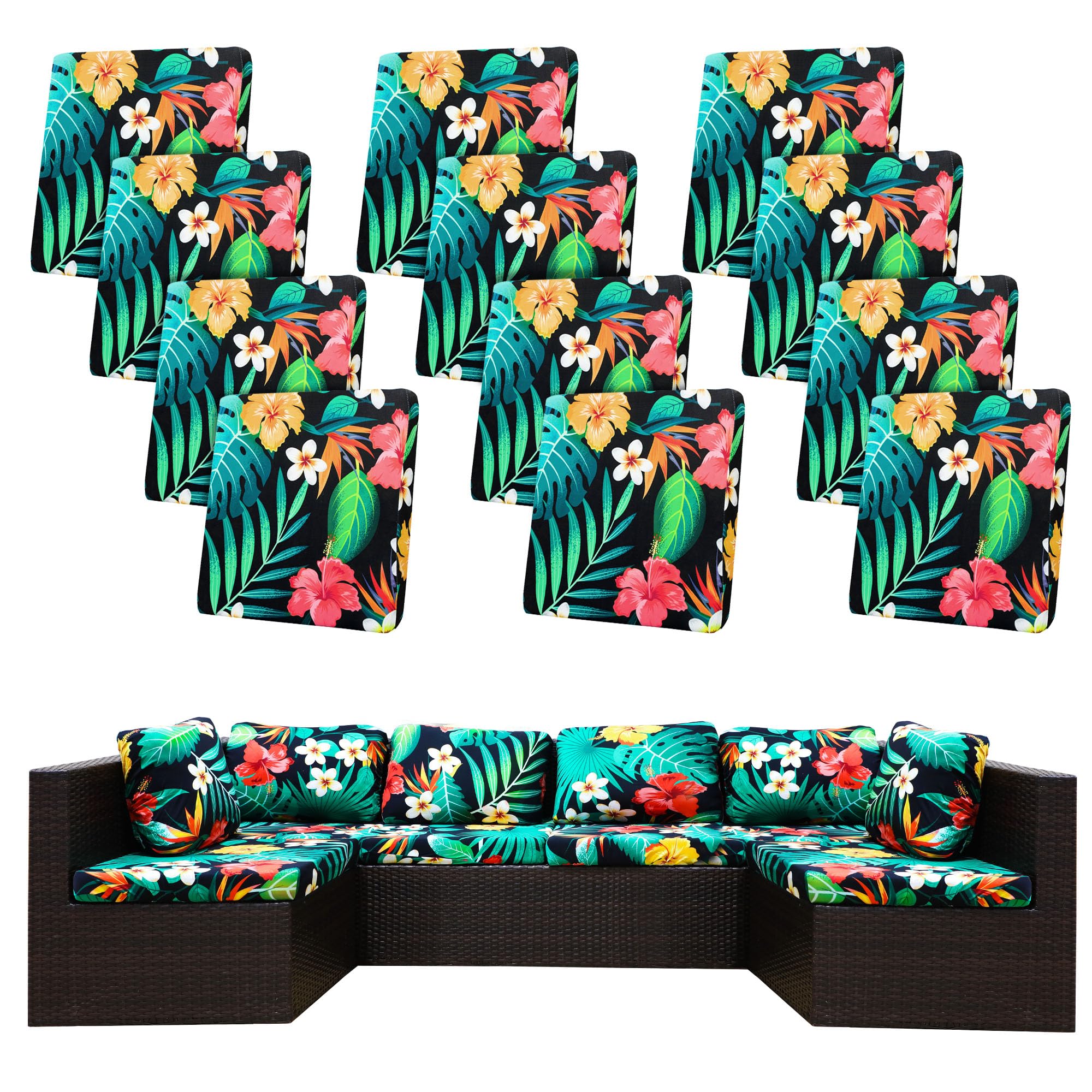 BIETYONE 8Pcs Stretch Patio Cushion Covers,Outdoor Couch Covers Replacement,Outdoor Couch & Sofa Slipcovers,for Patio Furniture Cushion Covers,Washable Reusable Furniture Protector (Vivid, Cover Only)