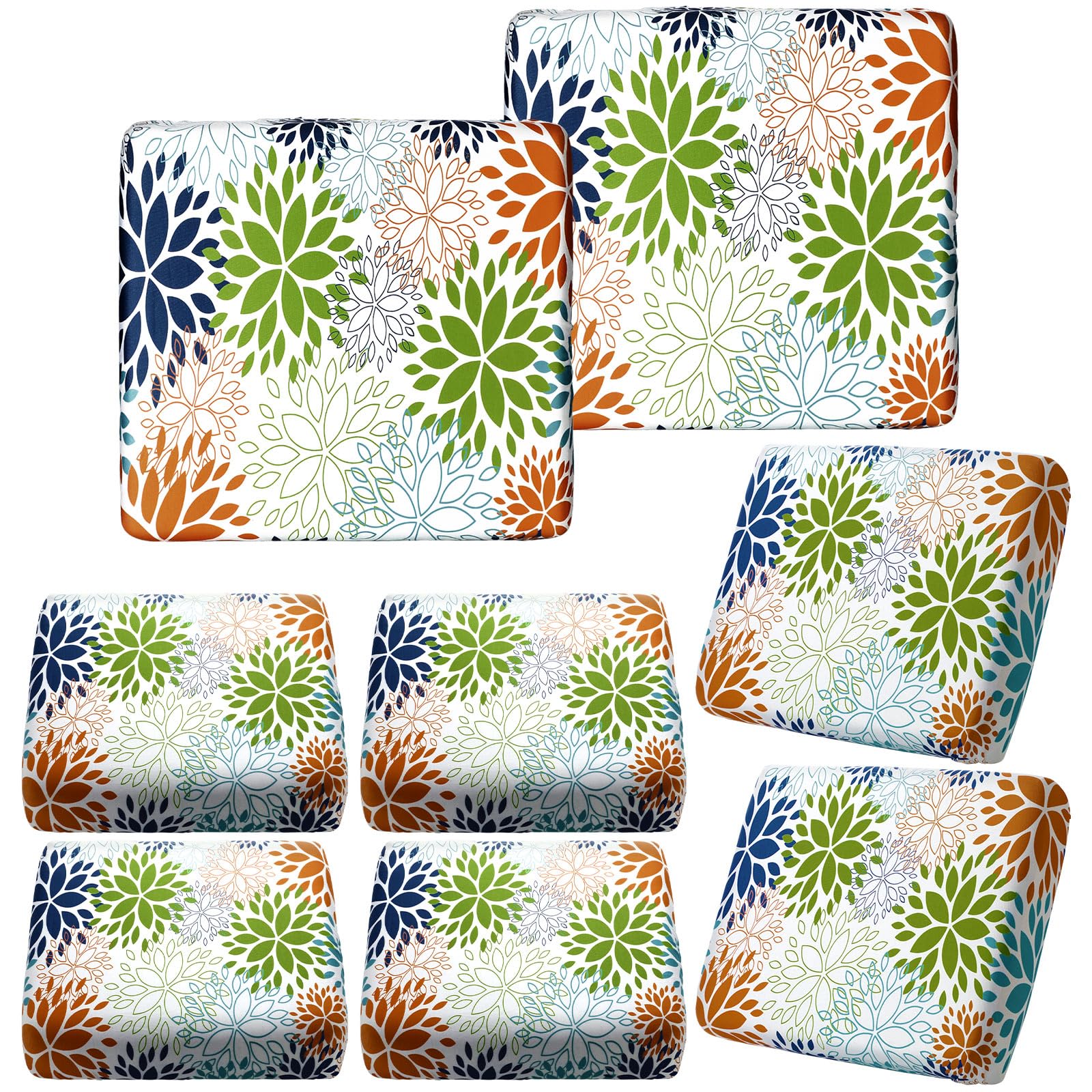 Hosuly 8 Pcs Spring Wildflower Sofa Cushion Cover for Patio Summer Floral Stretch Outdoor Sofa Seat Cushions Covers Tropical Flower Indoor Replacement Couch Slipcover Flexibility Chair Seat Cover