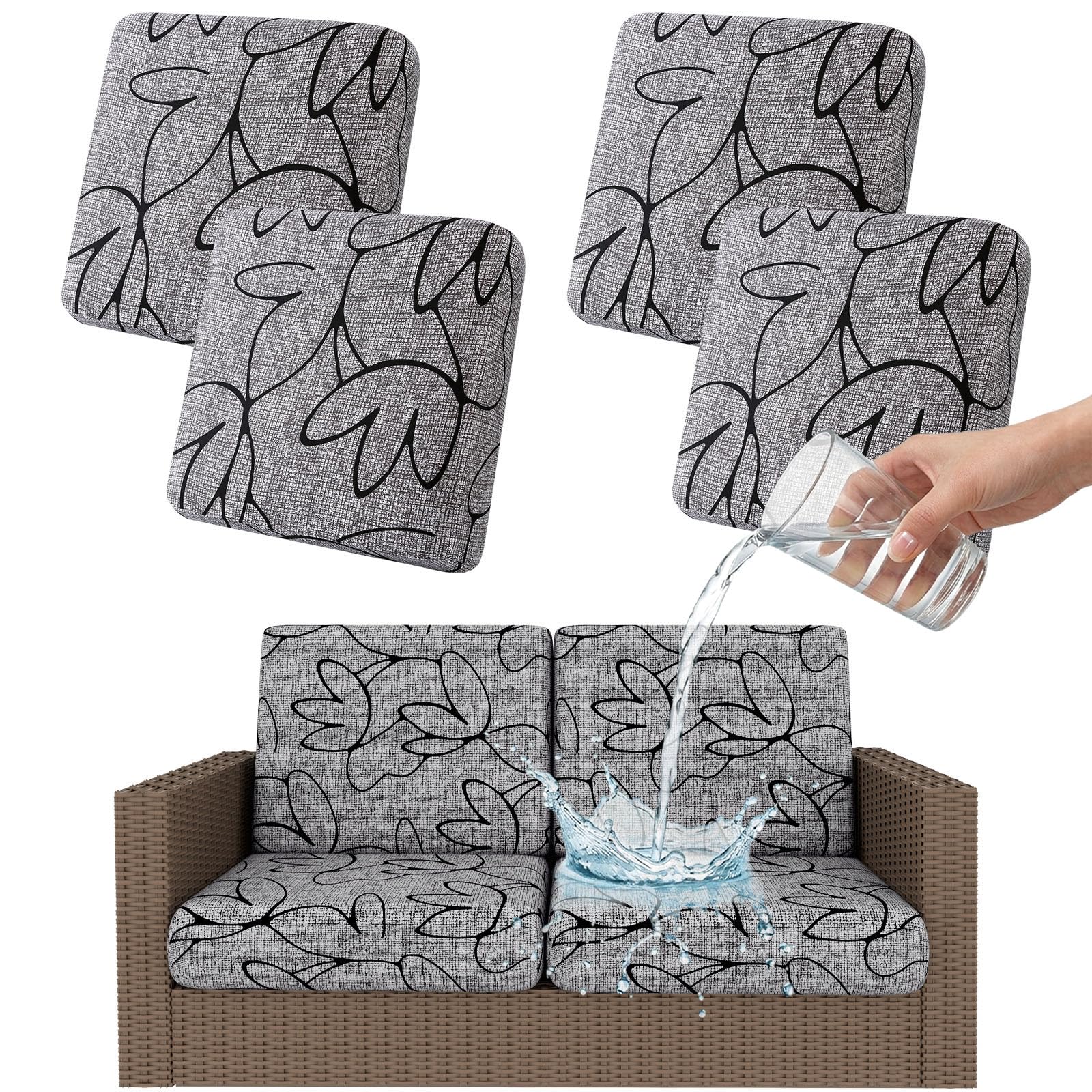 Smiry Waterproof Patio Cushion Covers, Stretch Outdoor Couch Slipcovers Replacement Washable Furniture Protector Sofa Chair Seat Cover for Dogs and Pets (8 Pcs, Orange)